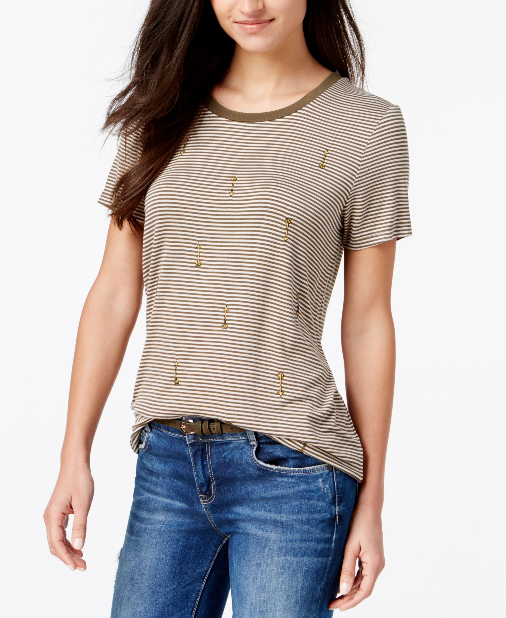 Carbon Copy Striped Arrow Embroidered T-Shirt