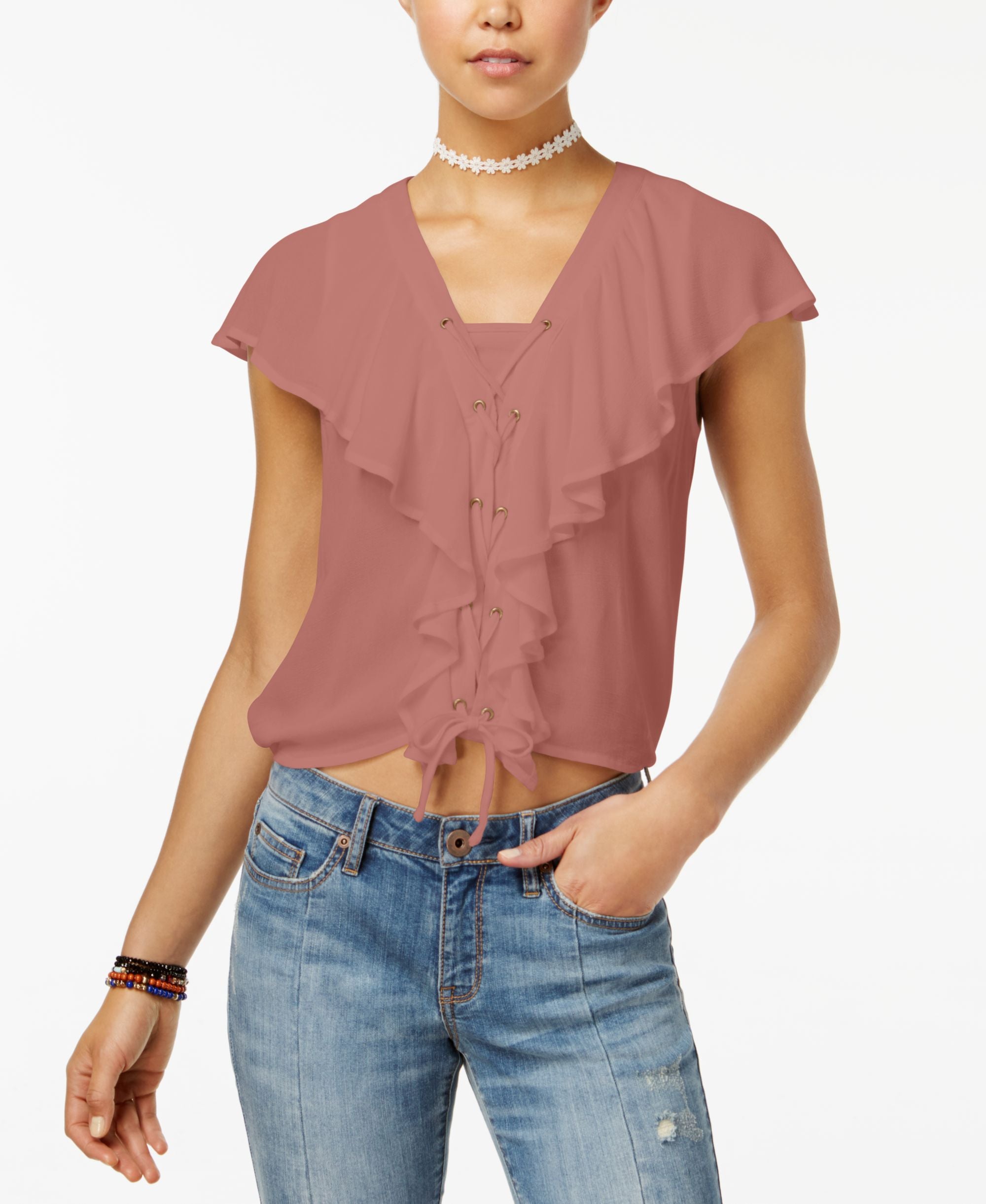American Rag Juniors Ruffled Crop Top