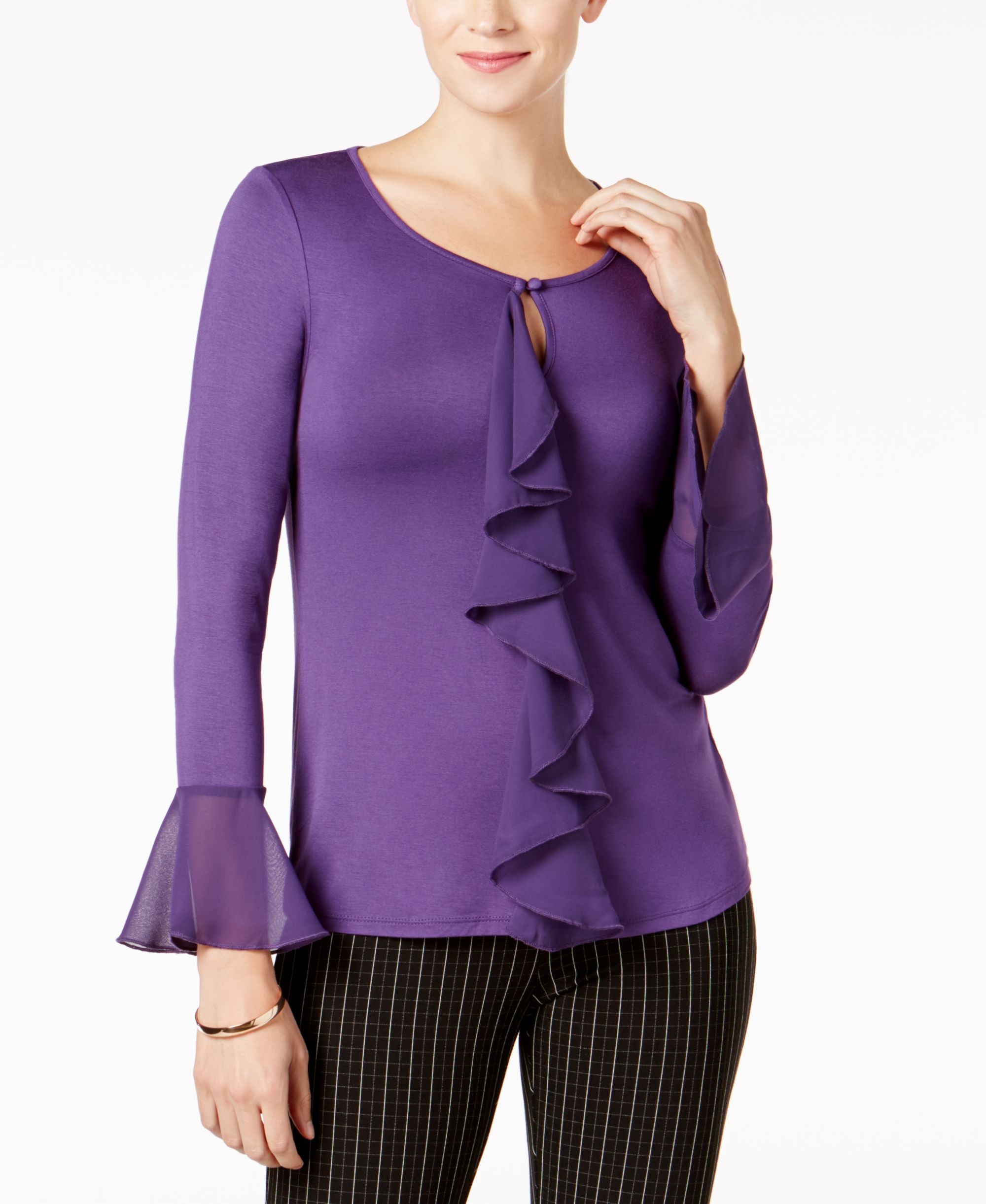 Cable Gauge Ruffle Trim Top