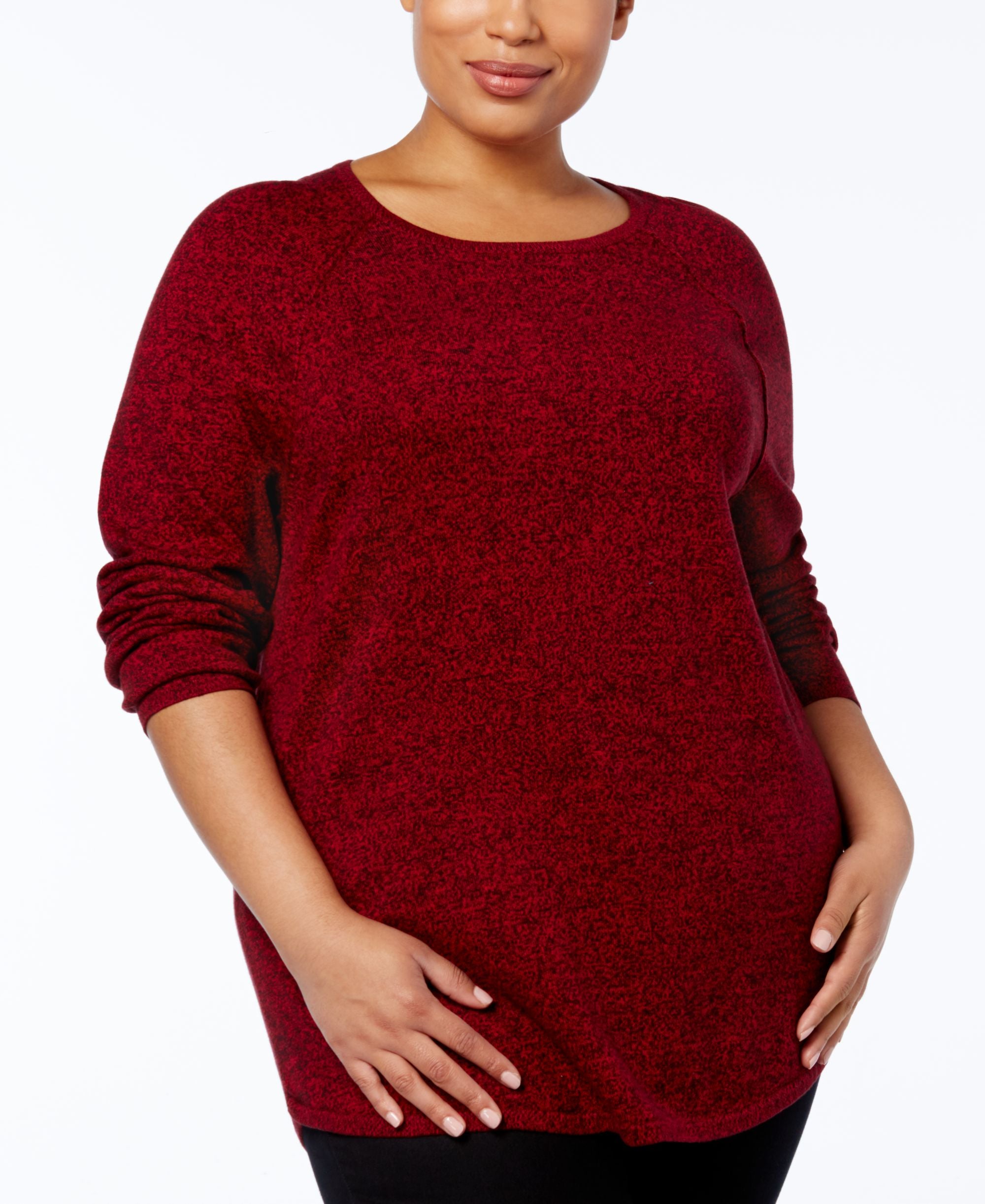 Karen Scott Plus Size Curved Hem Cotton Sweater