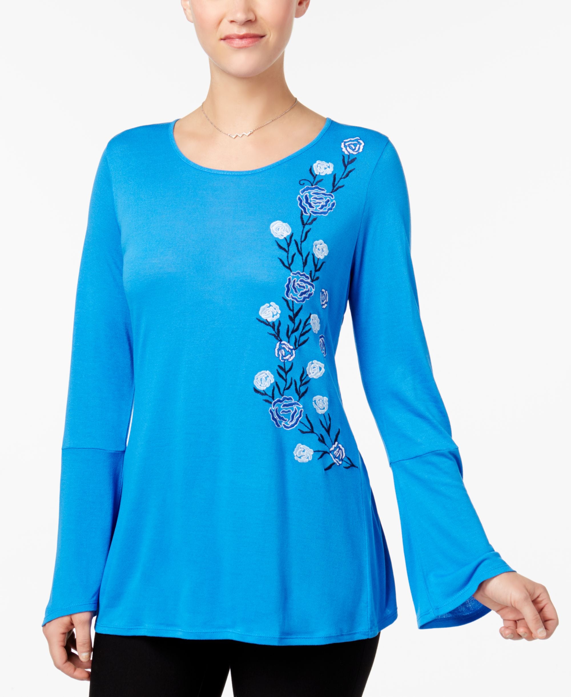 NY Collection Bell Sleeve Embroidered Top