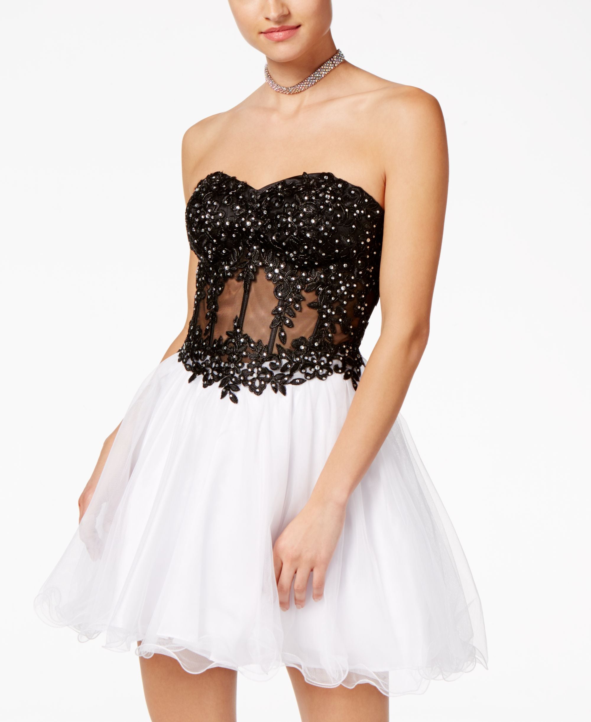 Blondie Nites Juniors Embellished Corset Fit Flare Dress