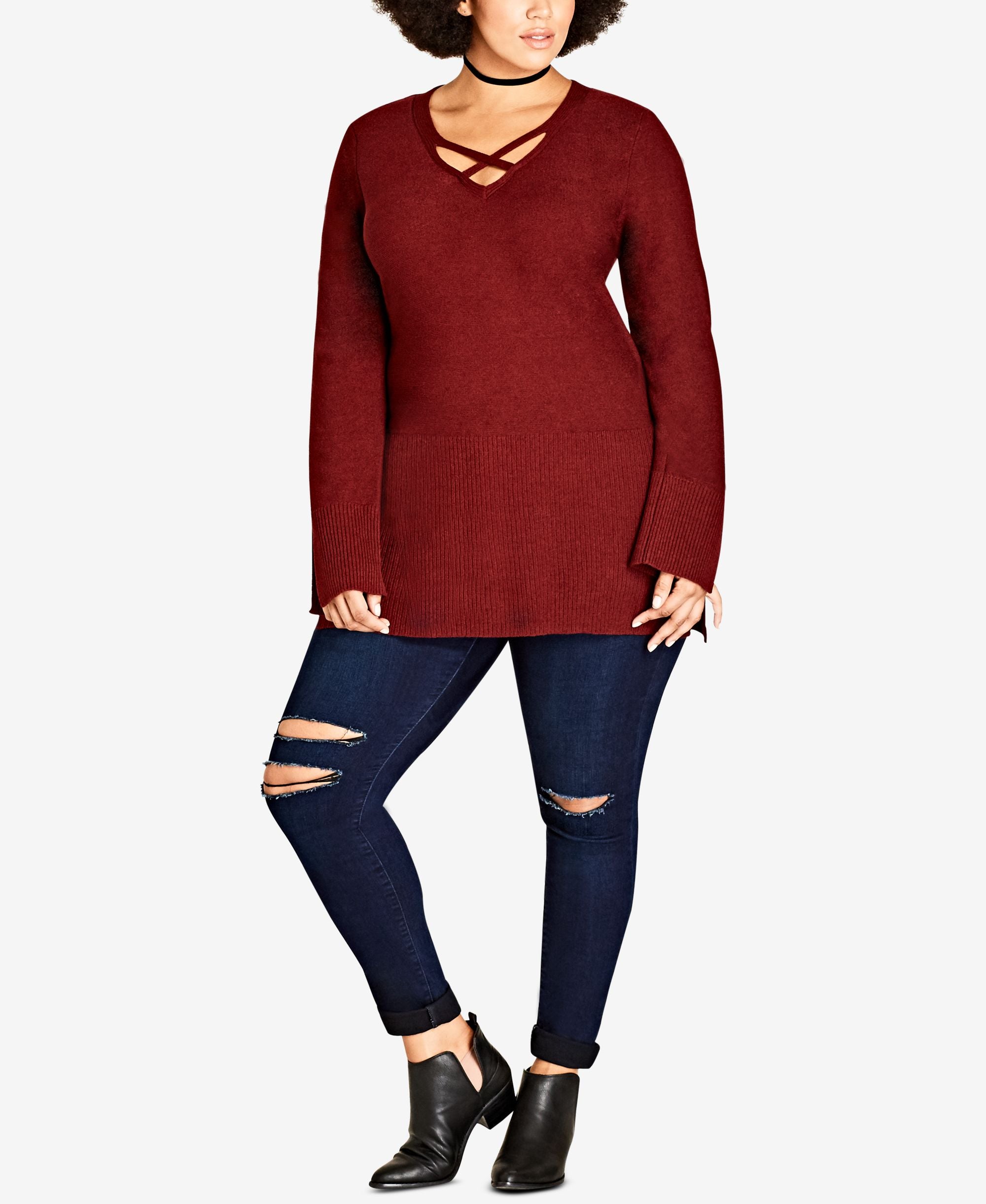 Trendy Plus Size Strappy Sweater