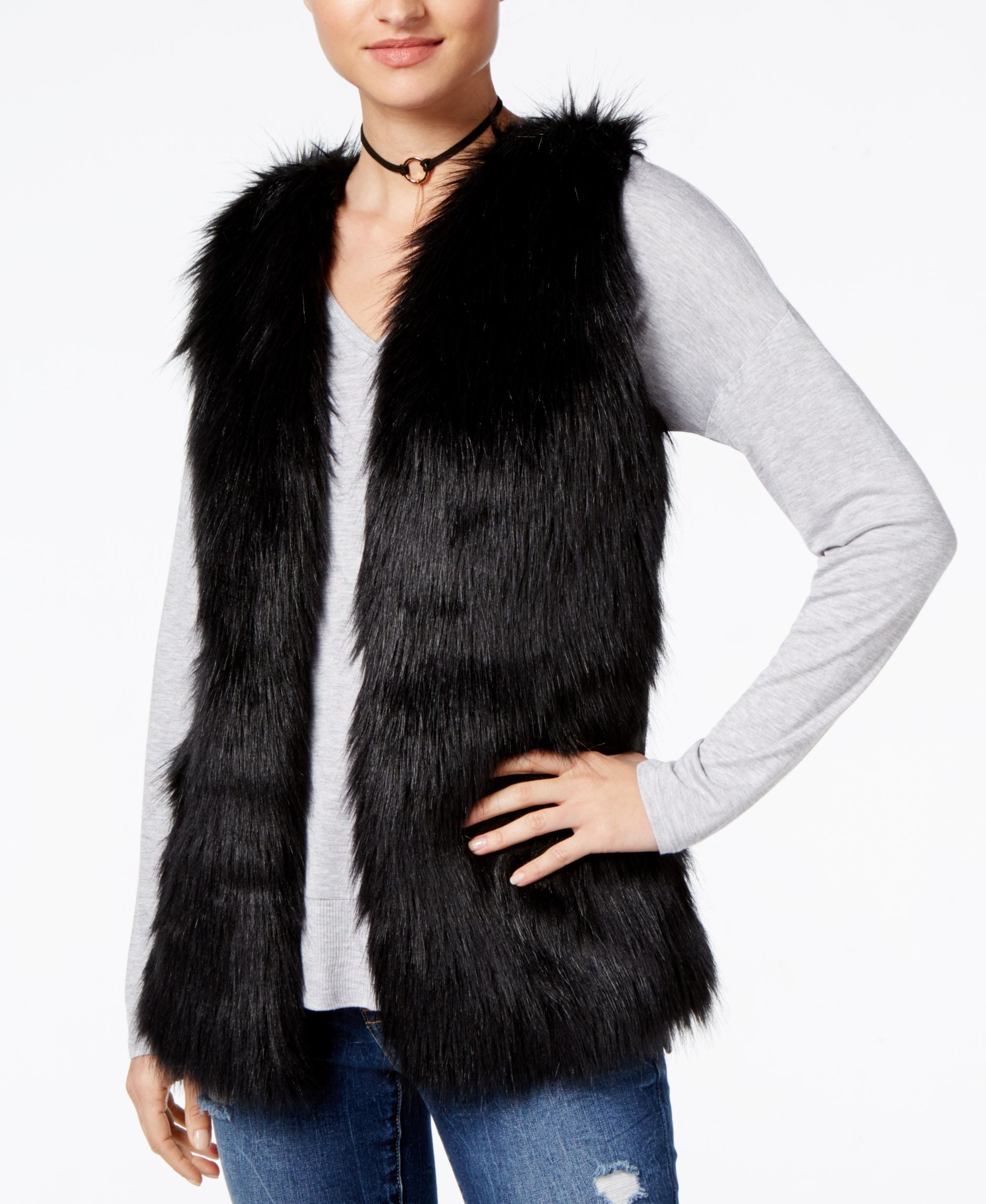 Hippie Rose Juniors Faux Fur Sweater Vest
