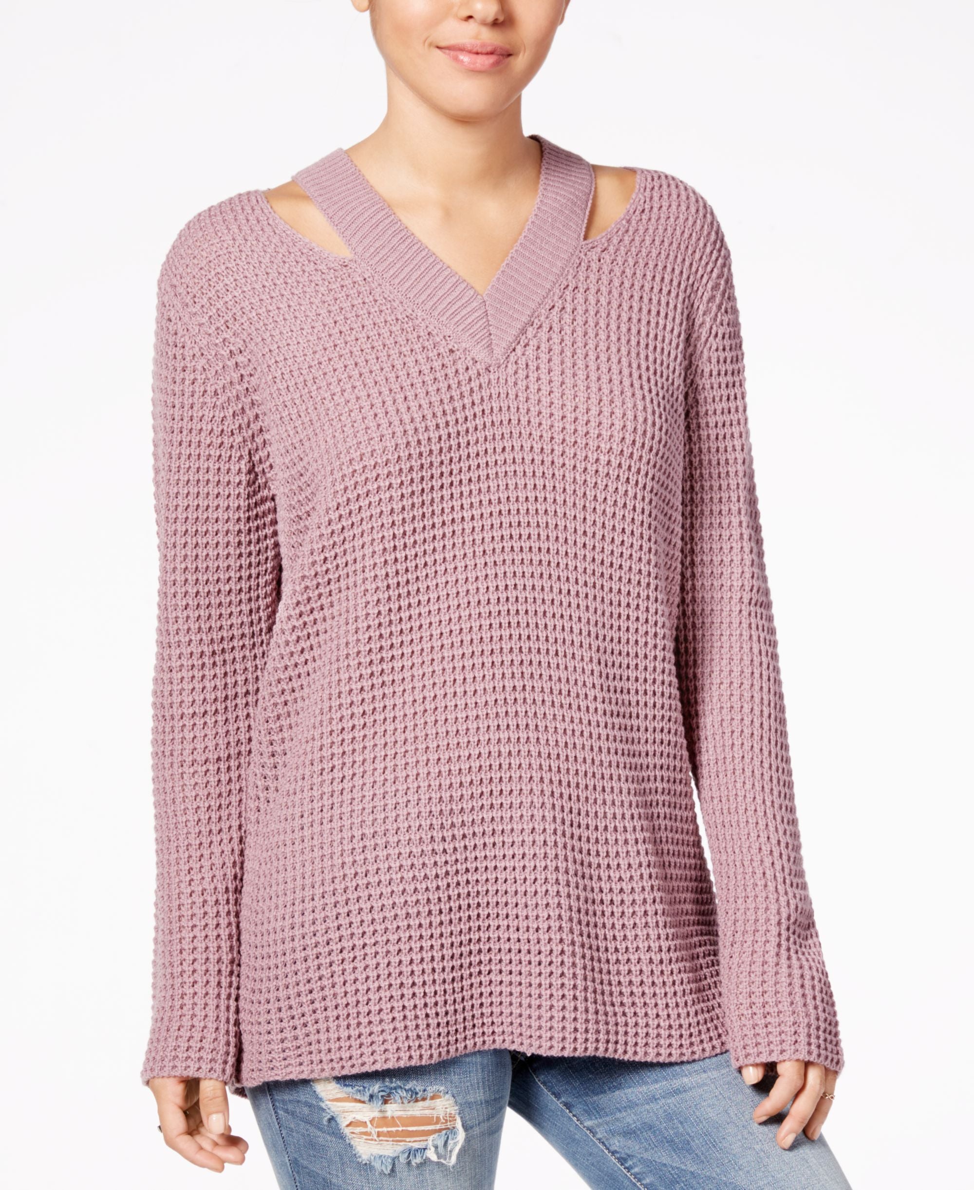 Hooked Up By Iot Juniors Cutout Collar Sweater