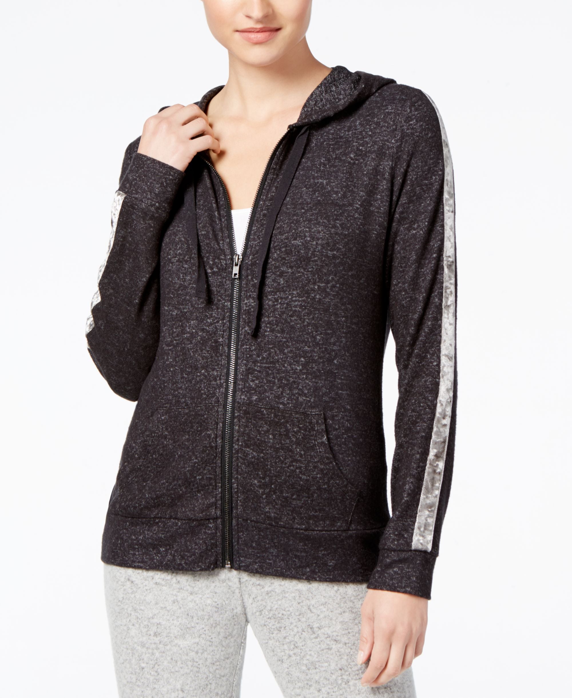 Hippie Rose Juniors Velvet Trimmed Super Soft Zipper Front Hoodie