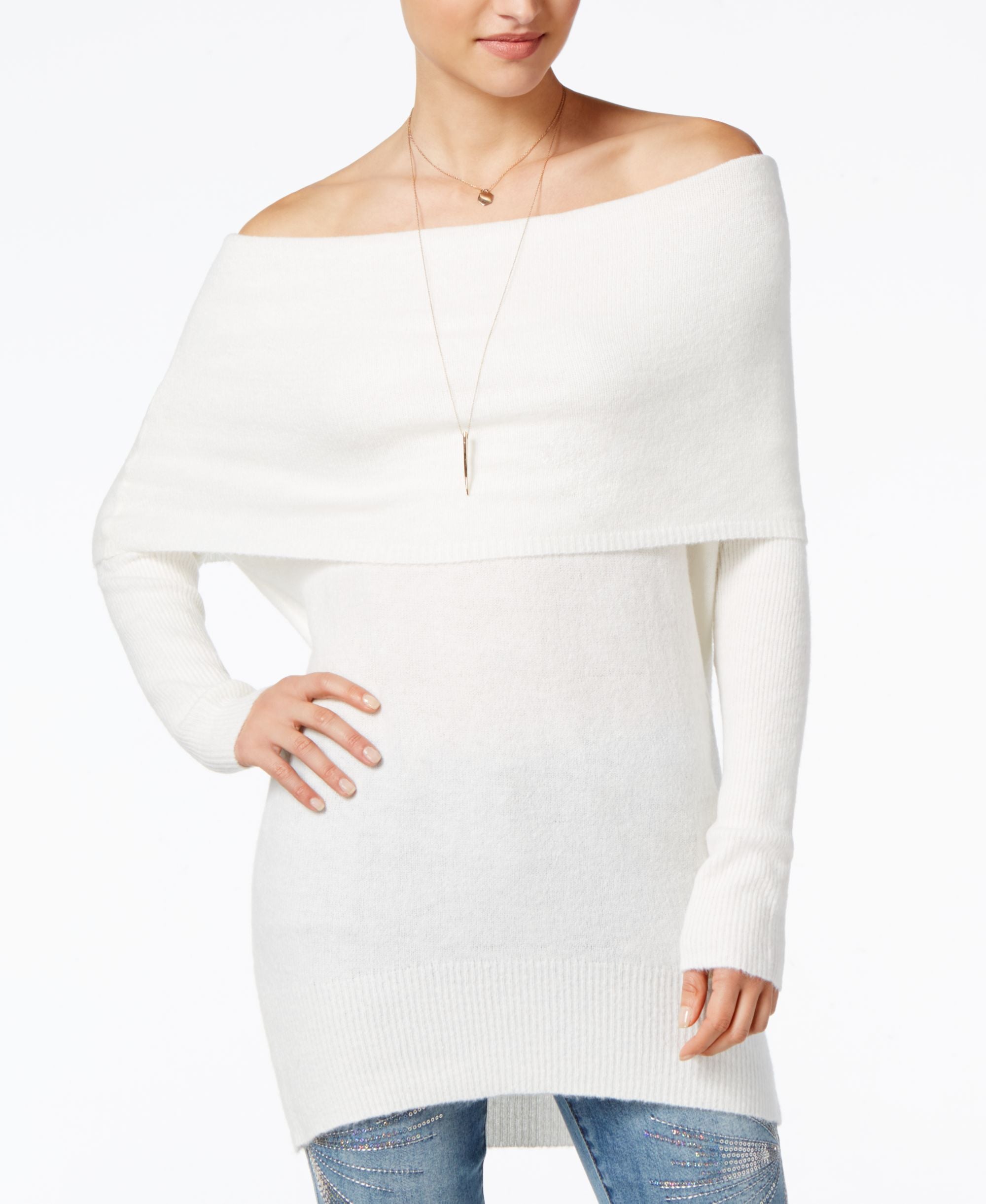Ultra Flirt Juniors Marilyn Off The Shoulder Tunic Sweater