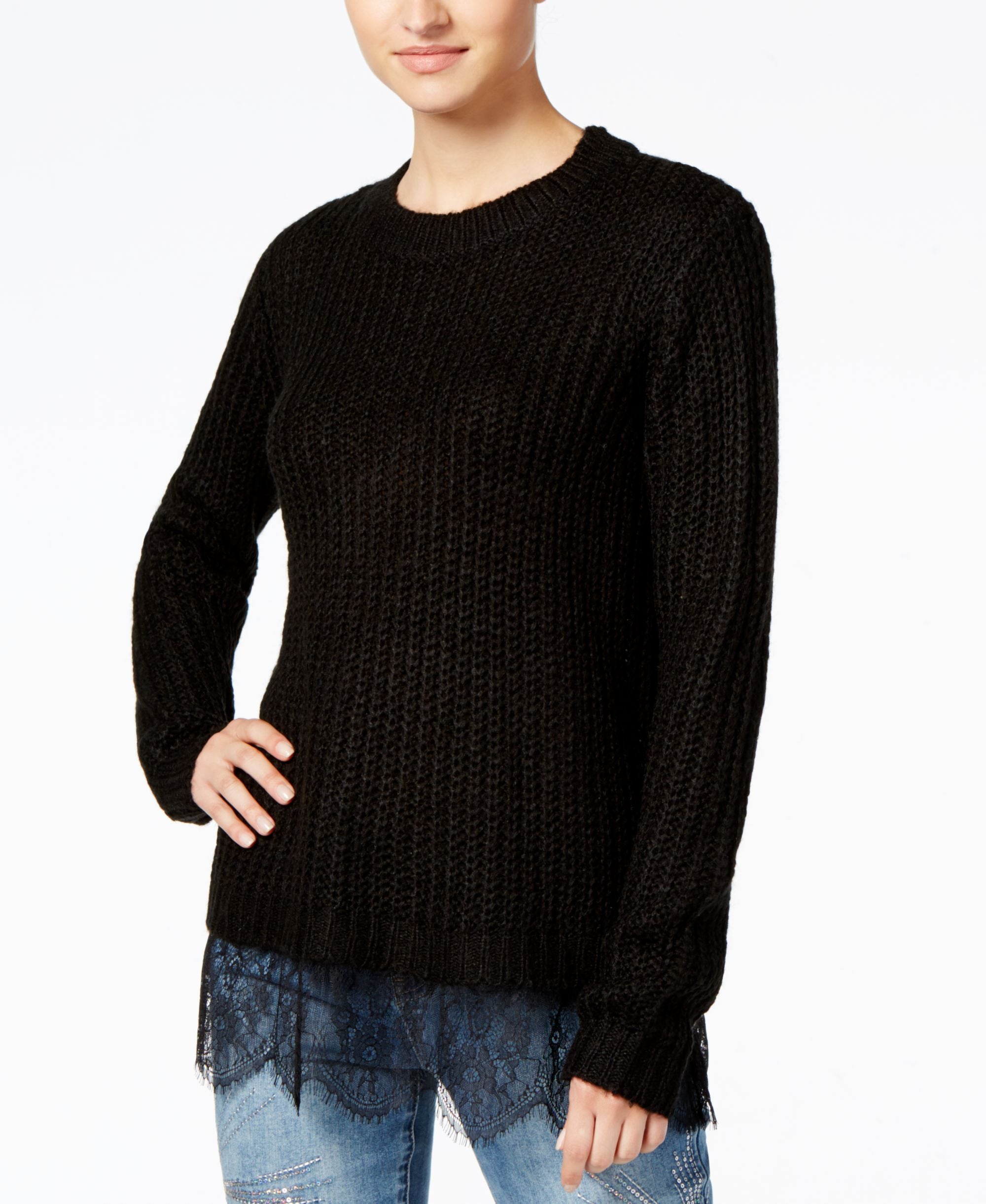 Ultra Flirt By Ikeddi Juniors Lace Trim Sweater