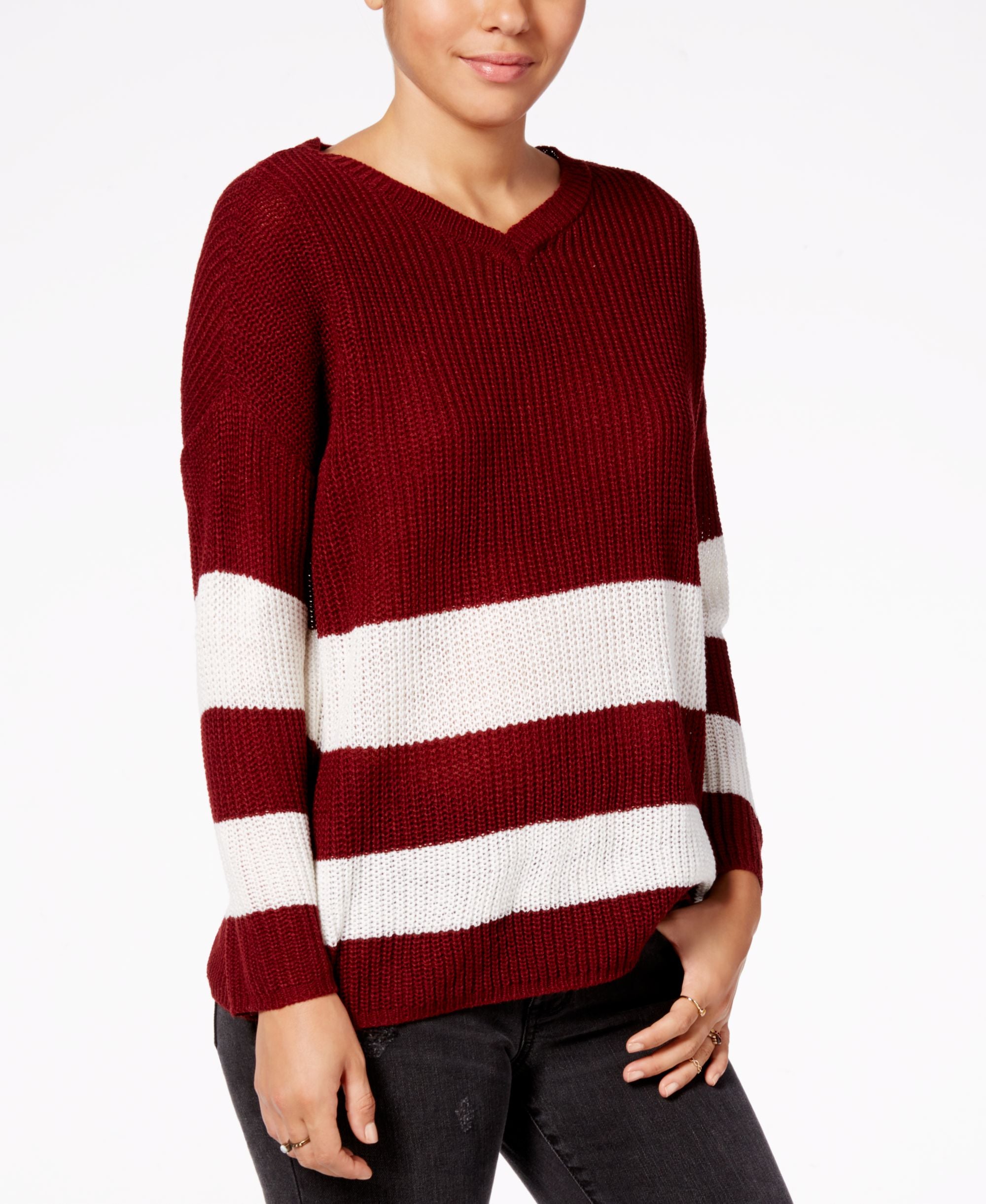 Ultra Flirt By Ikeddi Juniors Striped Slouchy Sweater