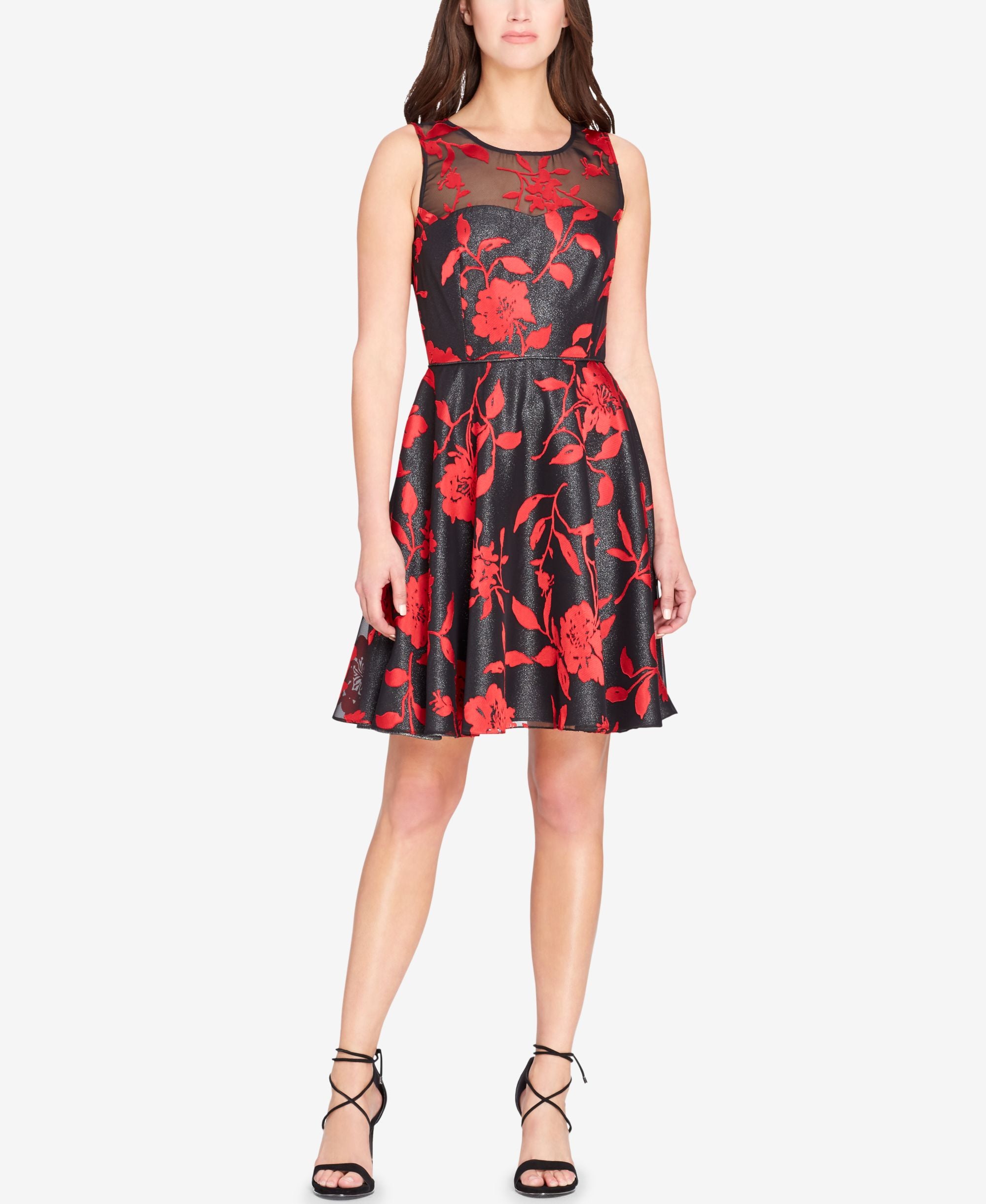 Tahari Asl Petite Velvet Burnout Fit Flare Dress