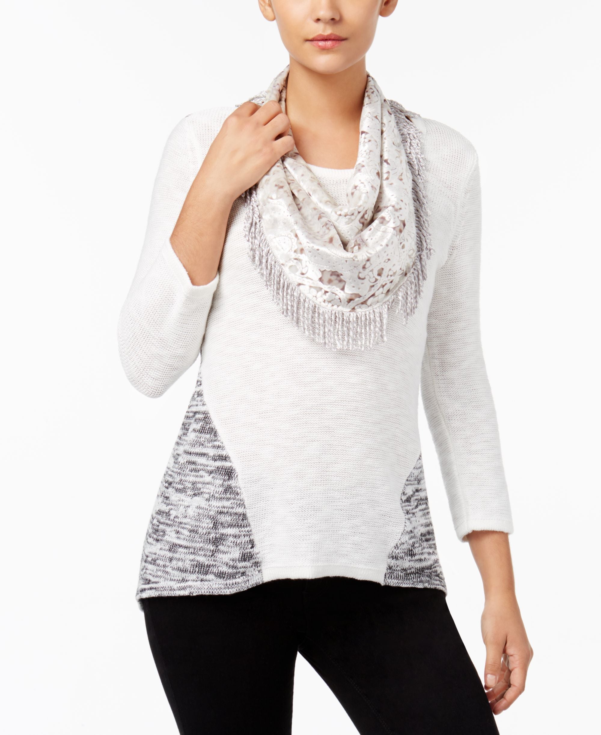 Style & Co Colorblocked Knit Top Removable Scarf