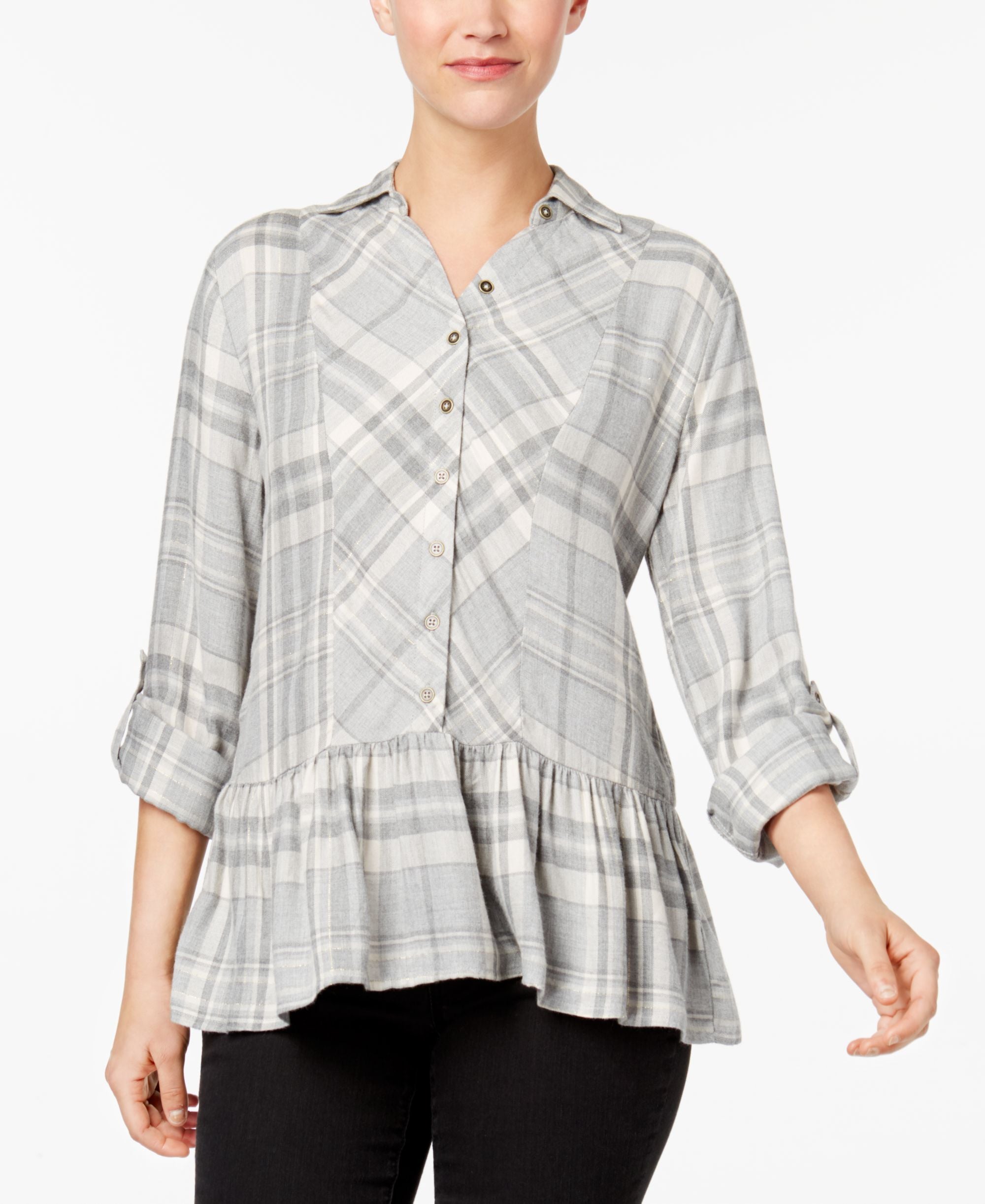 Style & Co Plaid Flannel Peplum Top