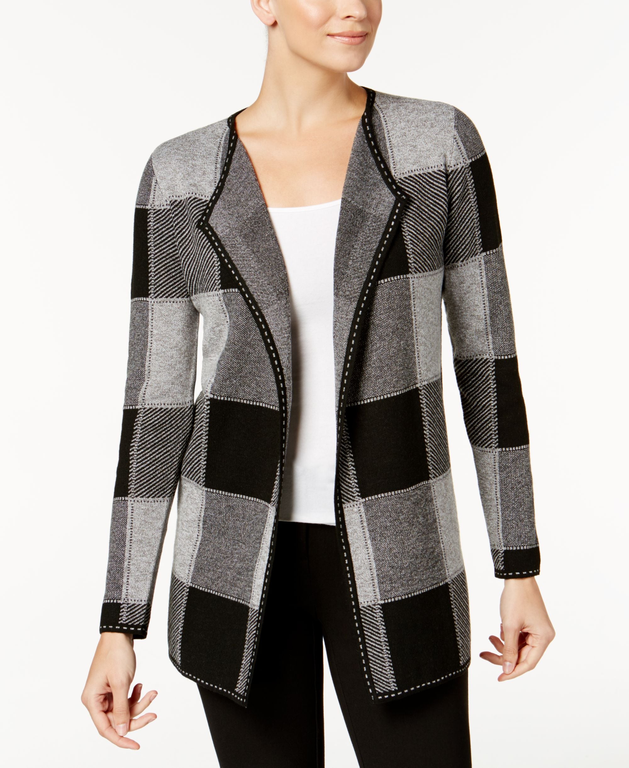 Charter Club Draped Plaid Cardigan