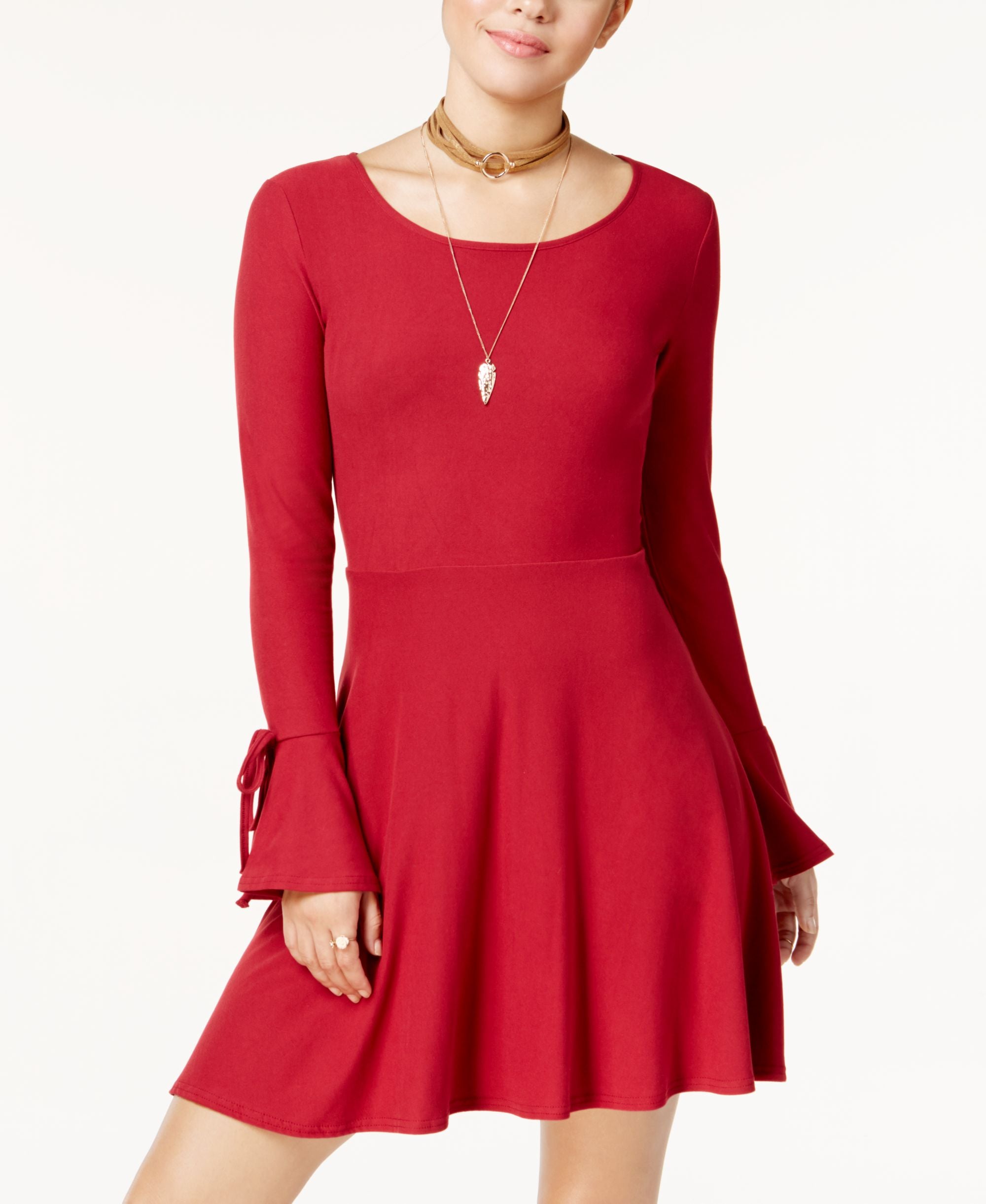Juniors' Bell-Sleeve Fit & Flare Dress