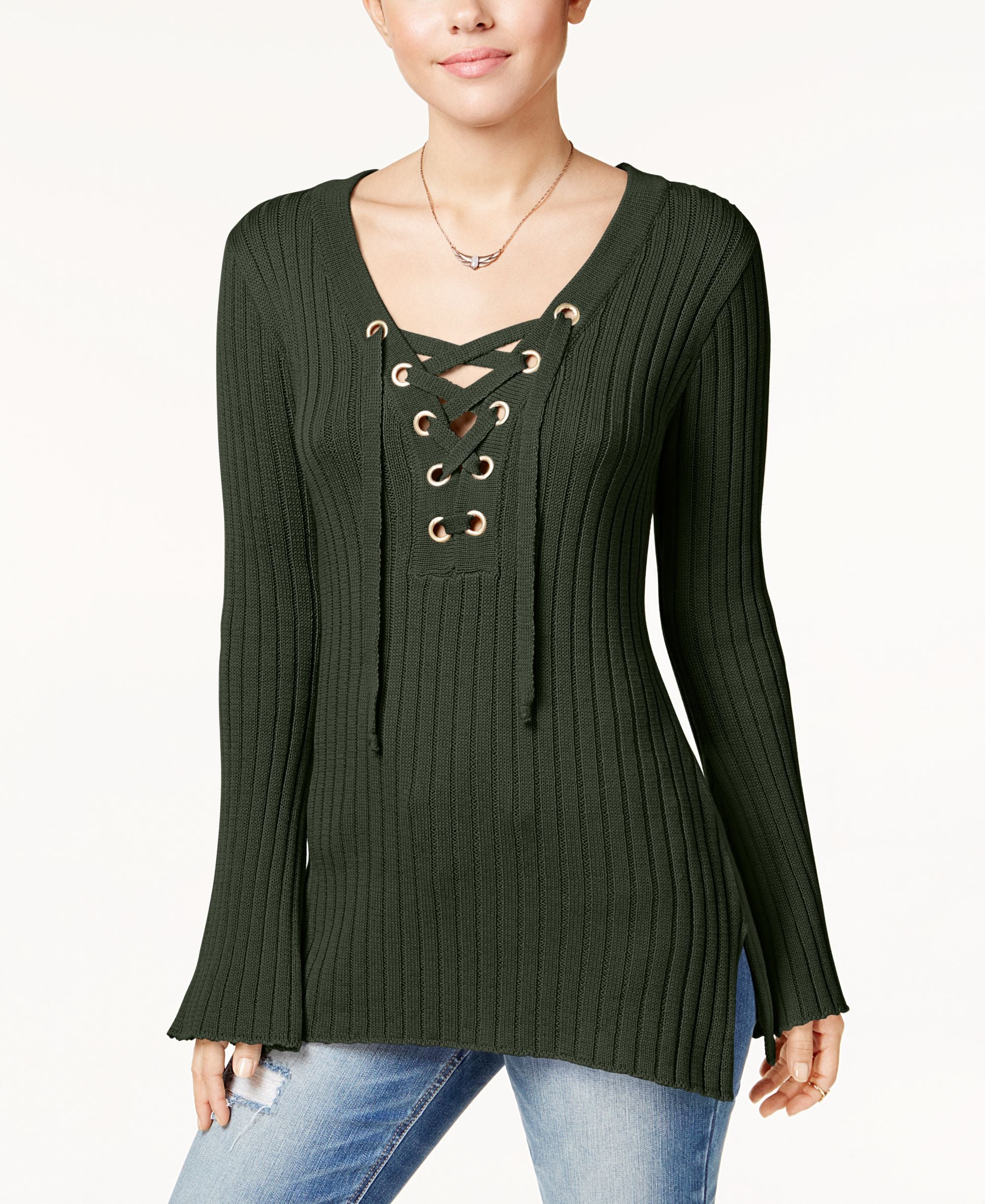 Ultra Flirt Juniors Ribbed Bell Sleeve Sweater