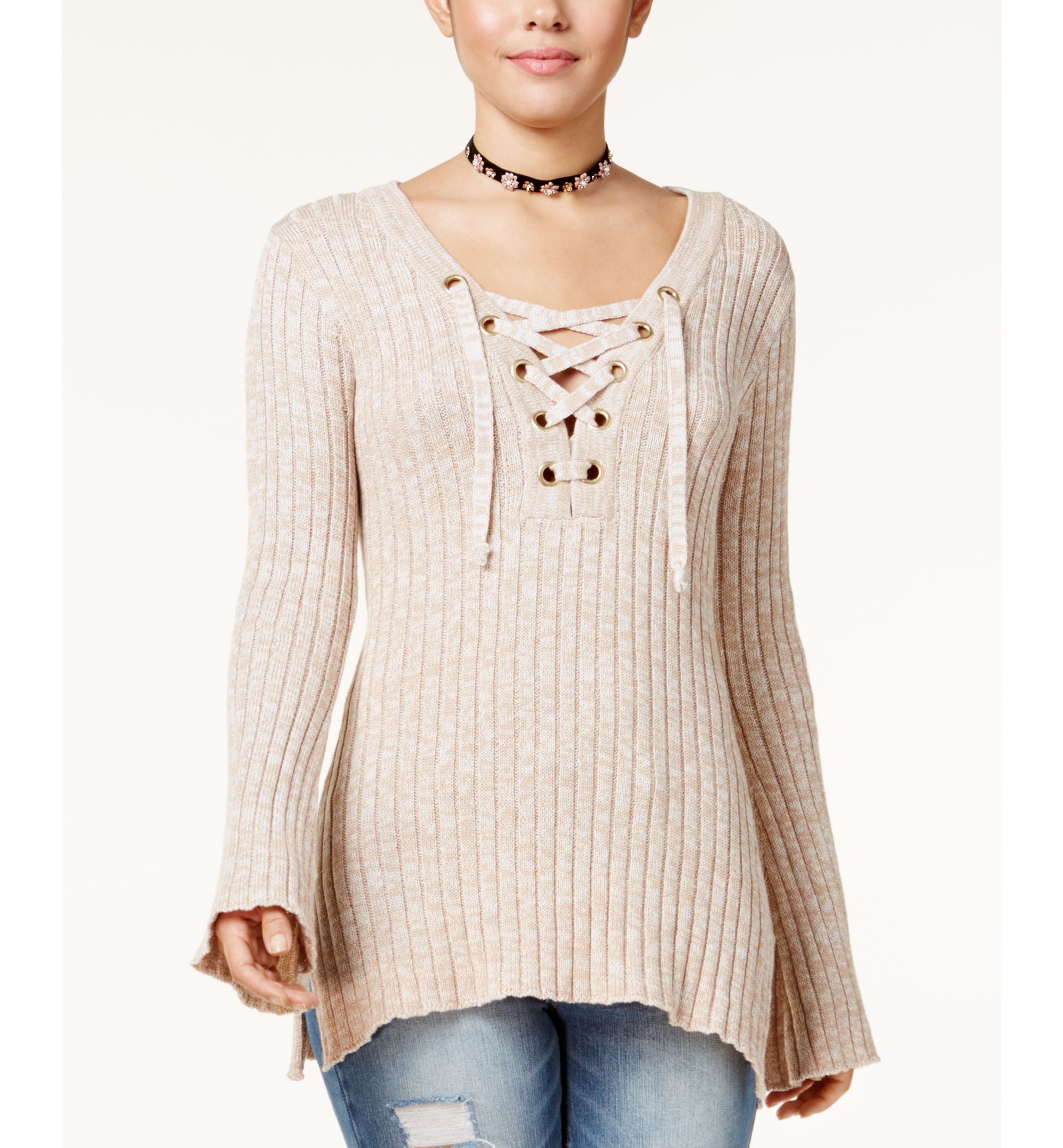 Ultra Flirt Juniors Ribbed Bell Sleeve Sweater