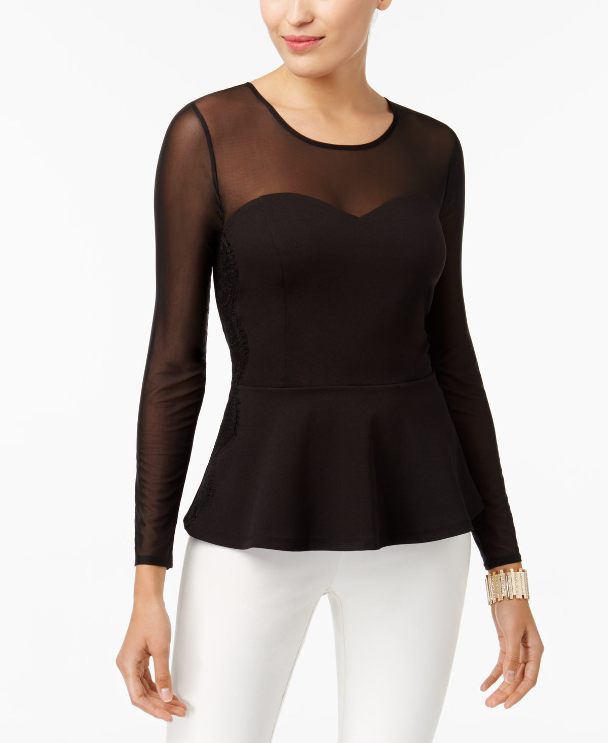 Illusion-Sleeve Peplum Top