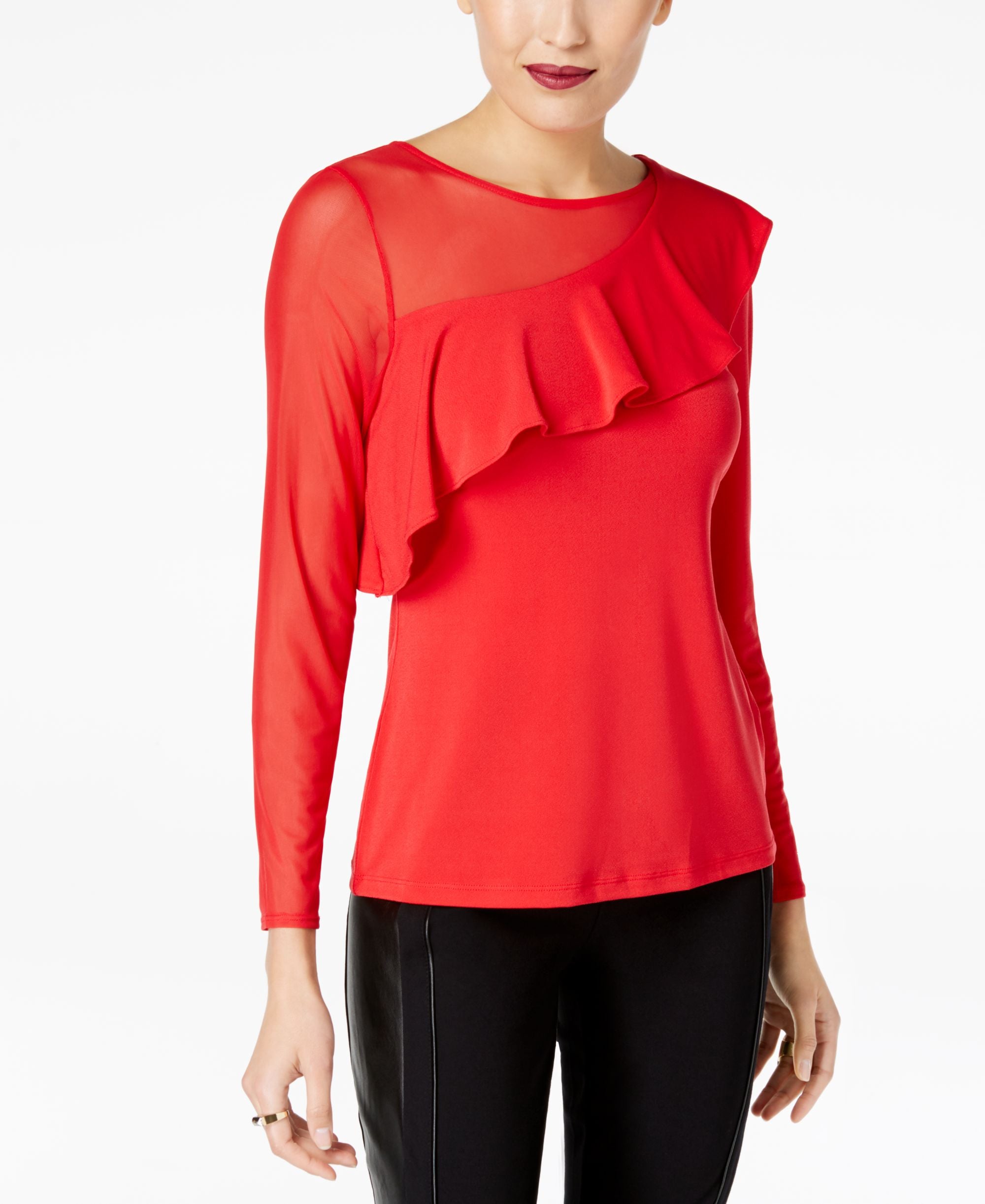Thalia Sodi Asymmetrical Illusion Ruffled Top