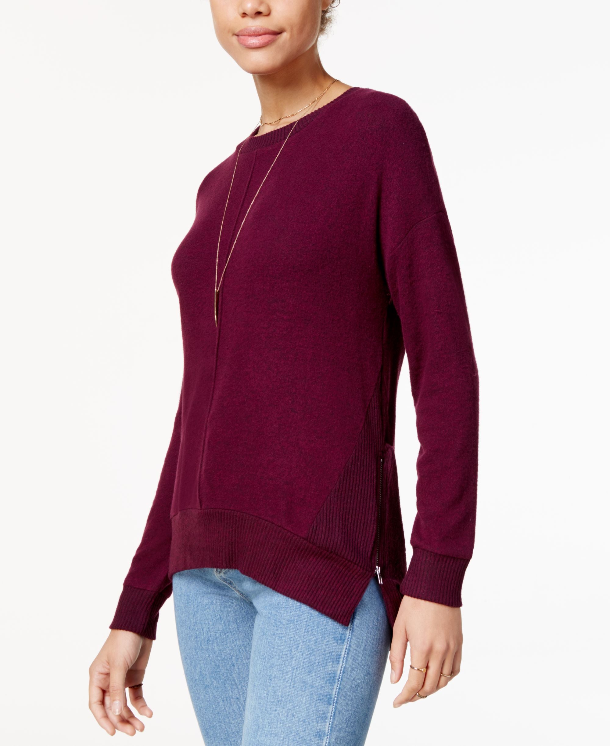 Hippie Rose Juniors Cozy Marled Side Zip Sweatshirt