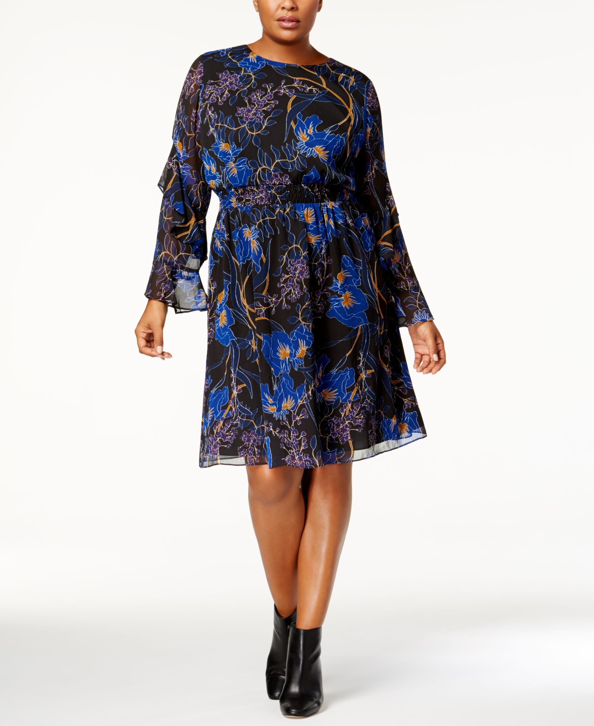 Plus Size Printed Ruffle Sleeve Dress
