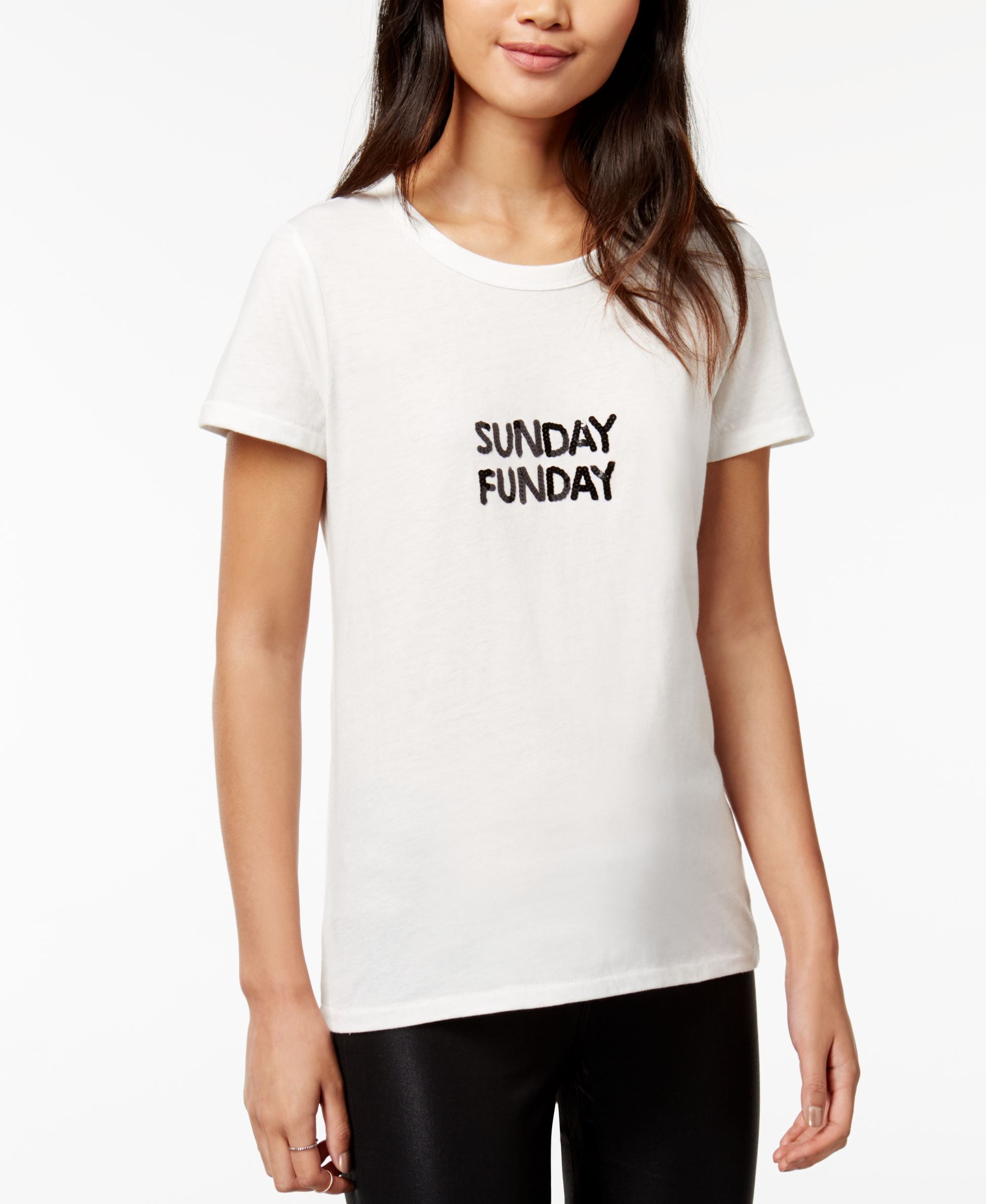 Bow Drape Sunday Funday Sequined Graphic T-Shirt