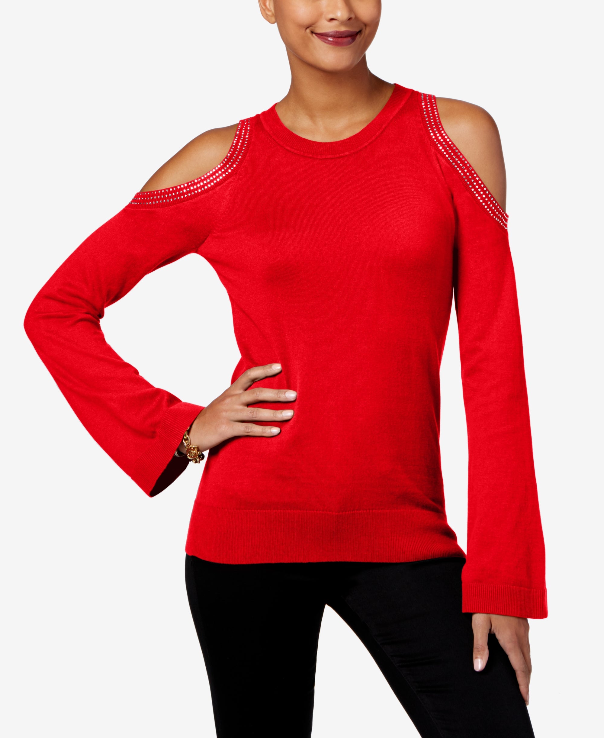 Cotton Bell-Sleeve Cold-Shoulder Sweater