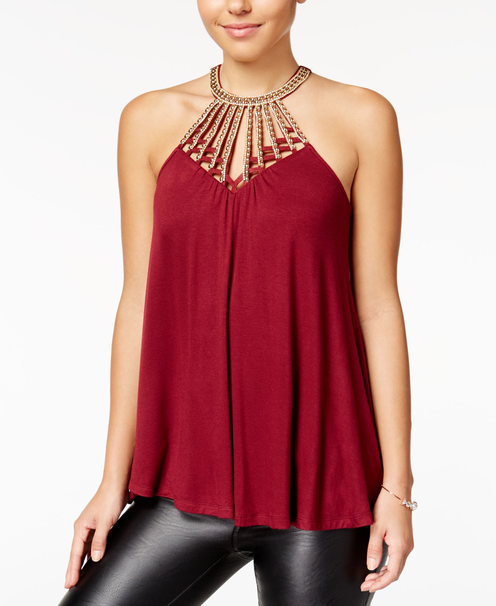 Crave Fame Juniors Embellished Cage Front Tank Top