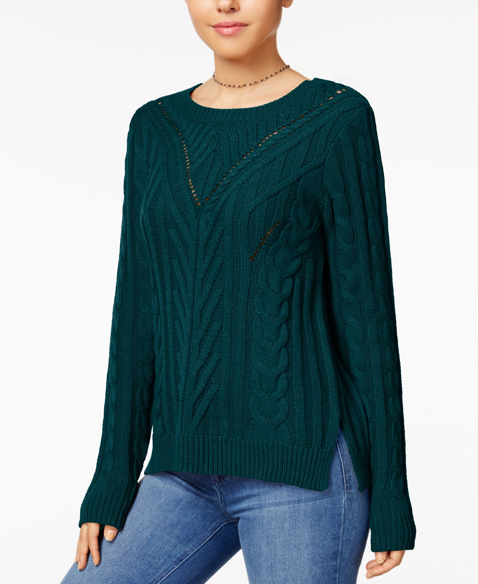 Hippie Rose Juniors Cable Knit Slit Sweater