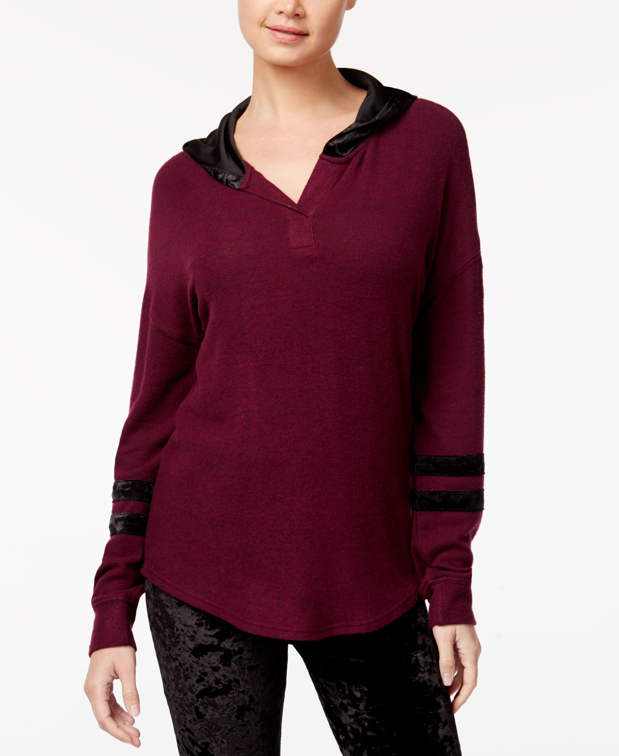 Juniors' Velvet-Trim Cozy Hoodie