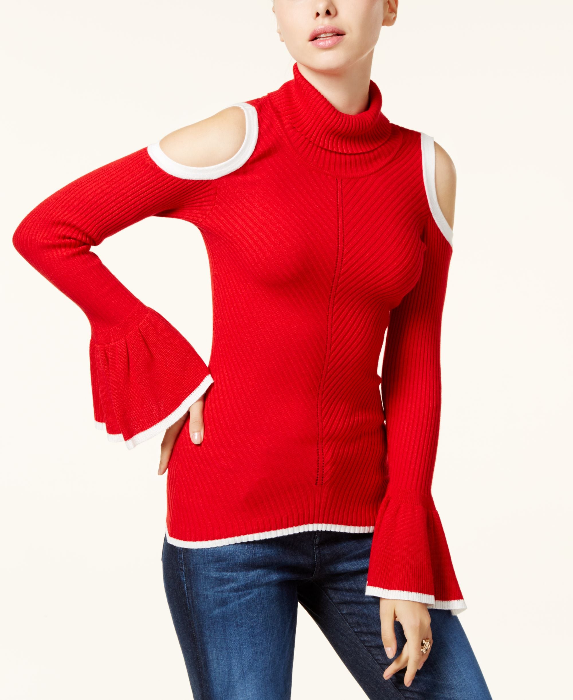 XOXO Juniors Bell Sleeve Cold Shoulder Sweater