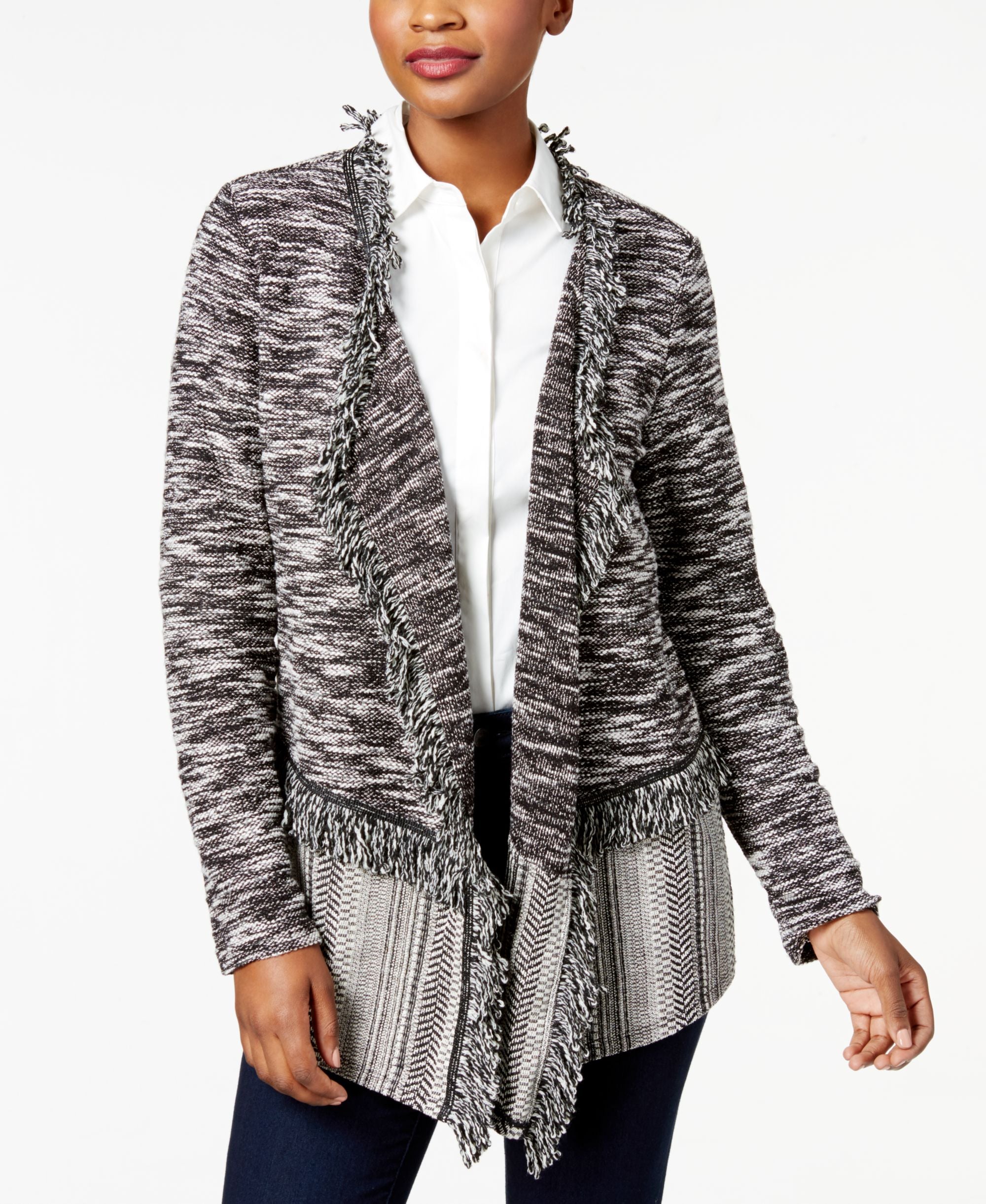 Style & Co Petite Fringe Trim Cardigan
