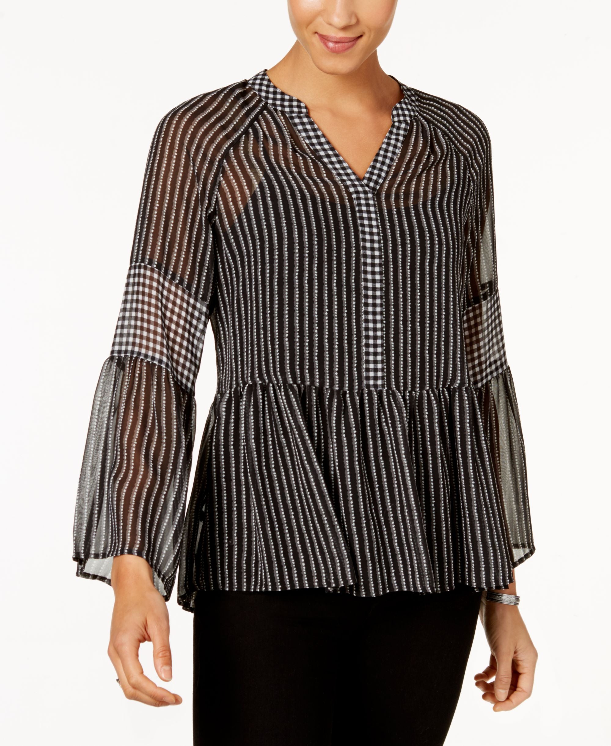 Style & Co Petite Striped Semi Sheer Top