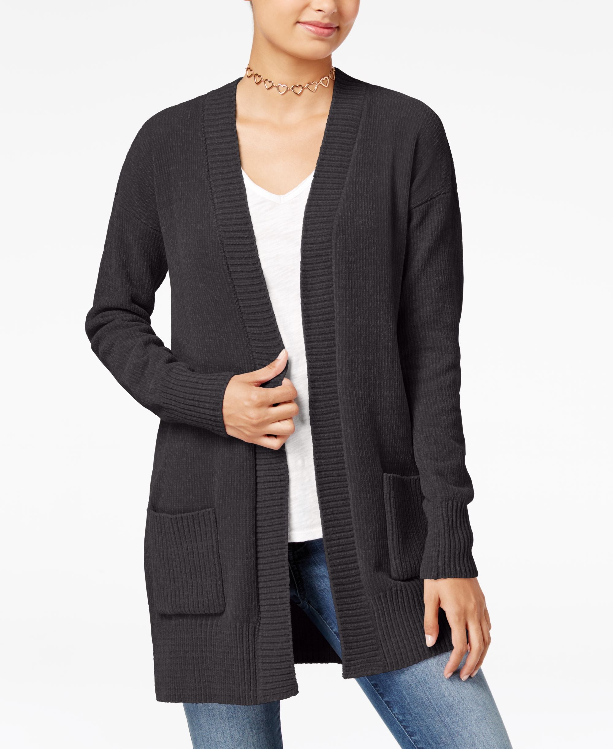 Ohmg Juniors Open Front Chenille Cardigan