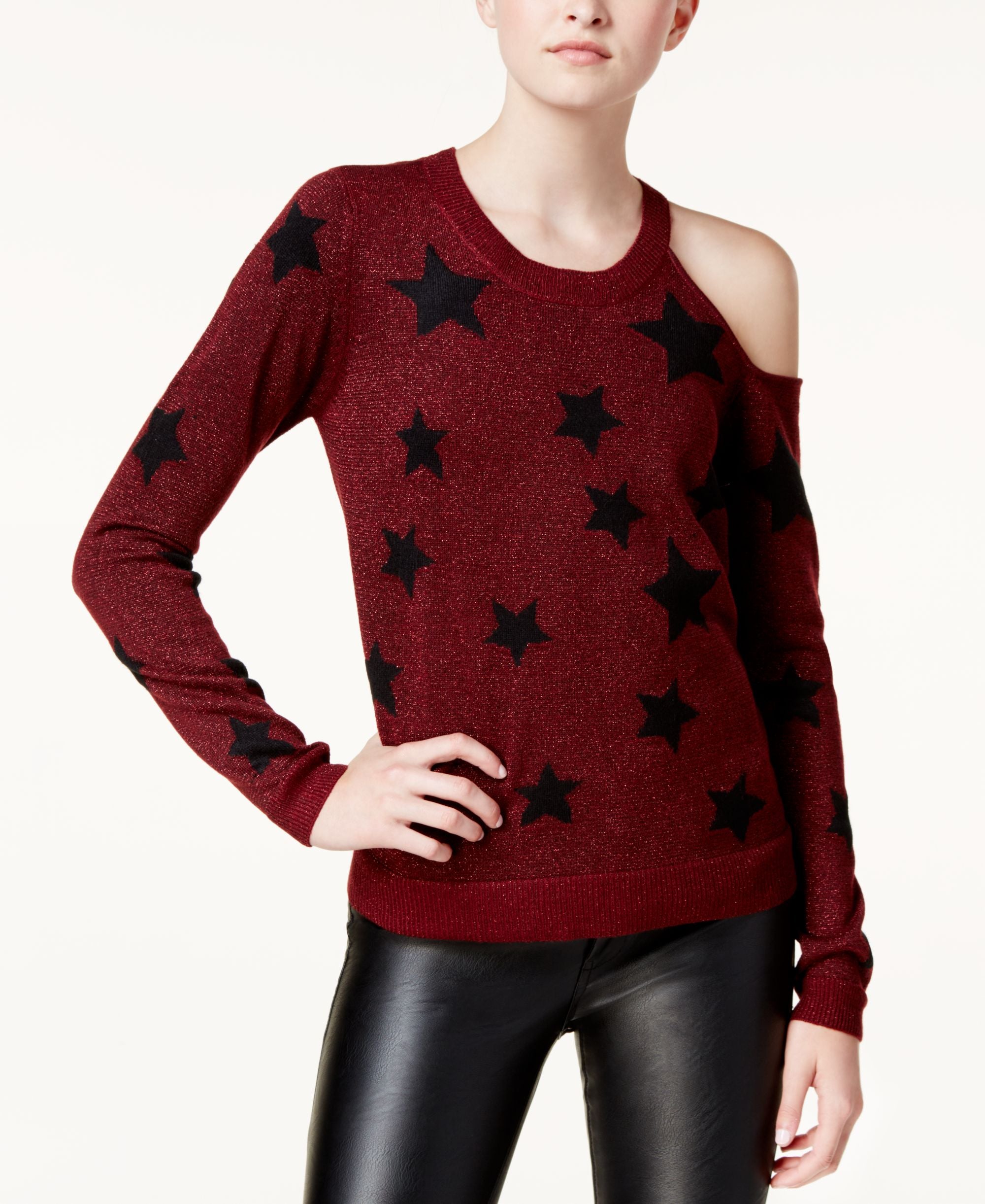 Juniors' Star-Print Metallic Sweater