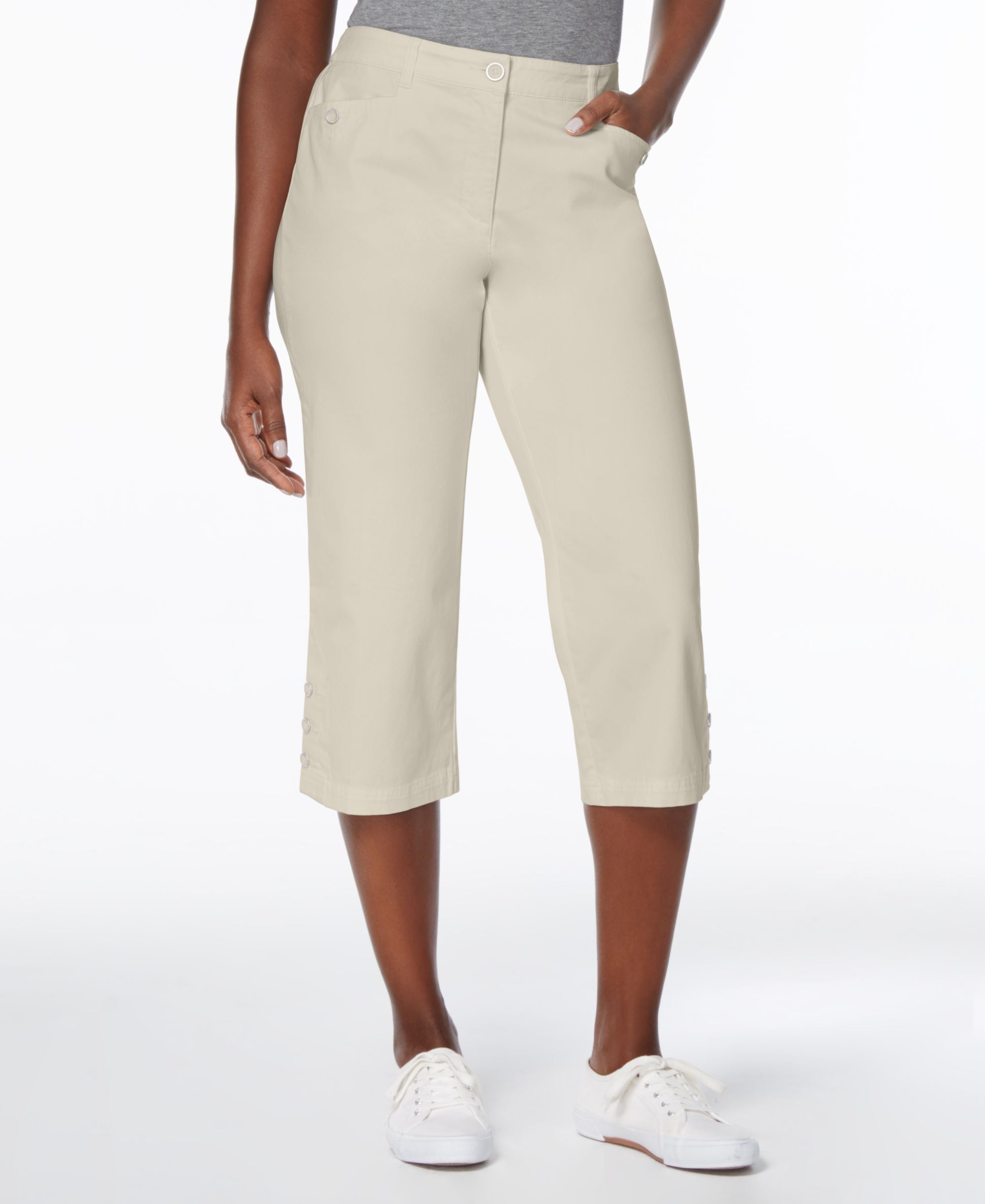 Button-Cuff Capri Pants