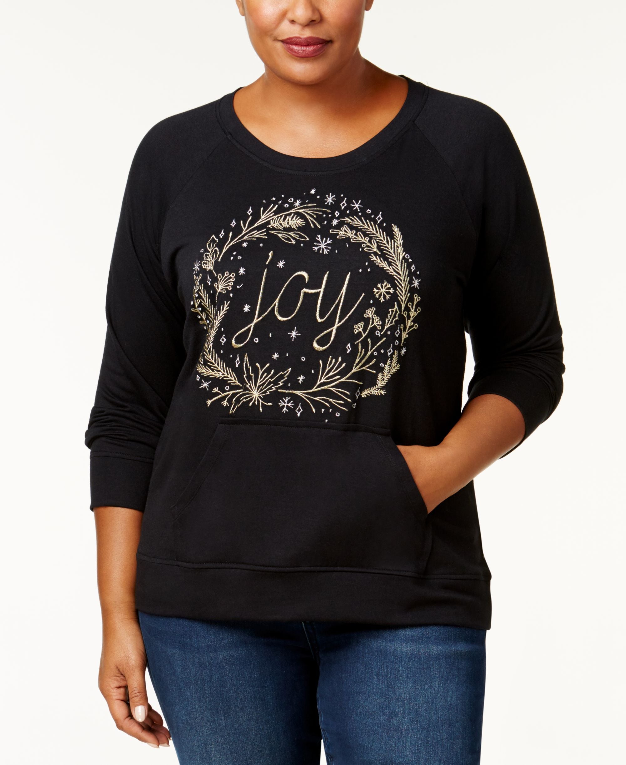 Style & Co Plus Size Embroidered Holiday Graphic Sweathshirt
