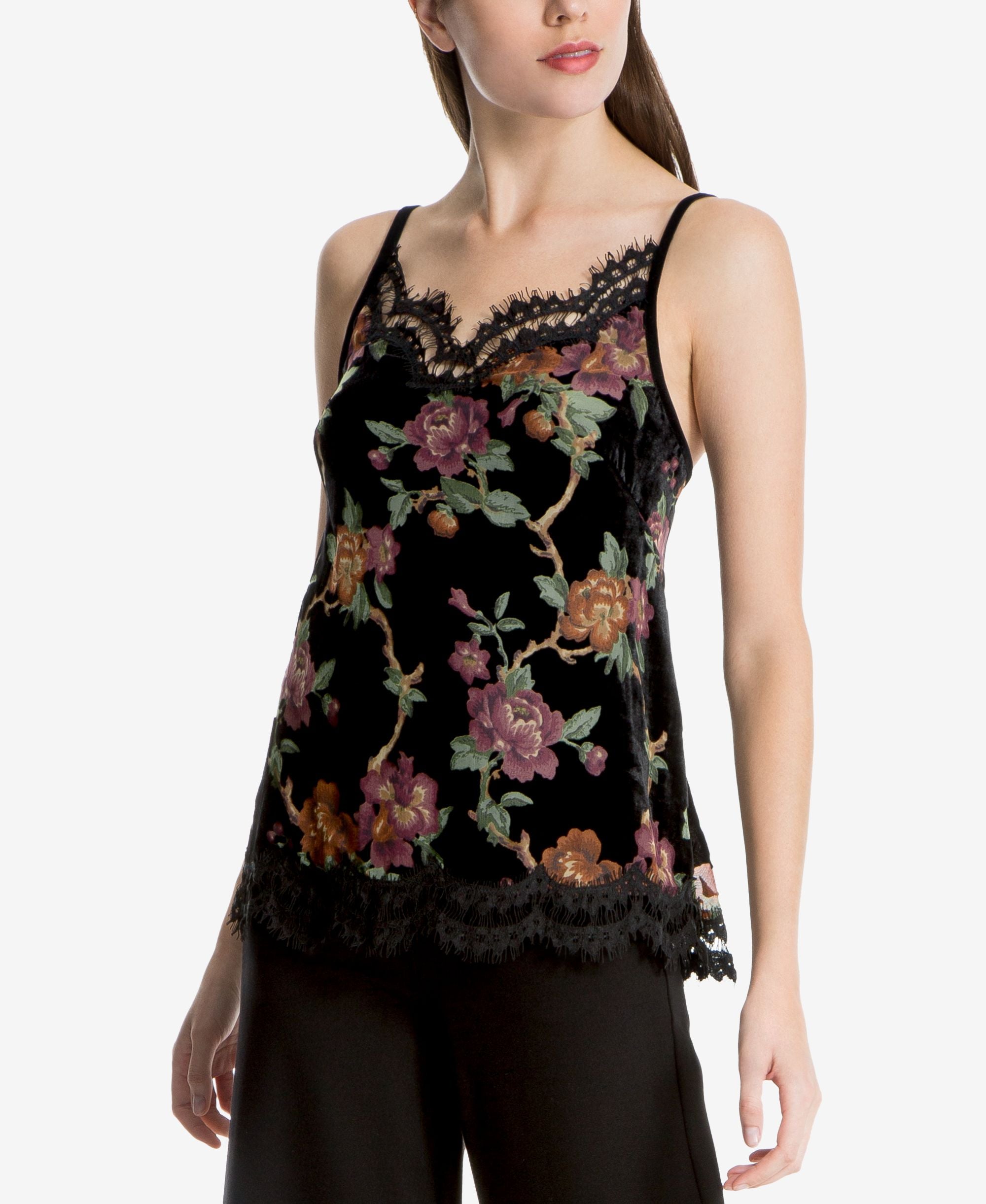 Max Studio London Floral Print Lace Trim Camisole