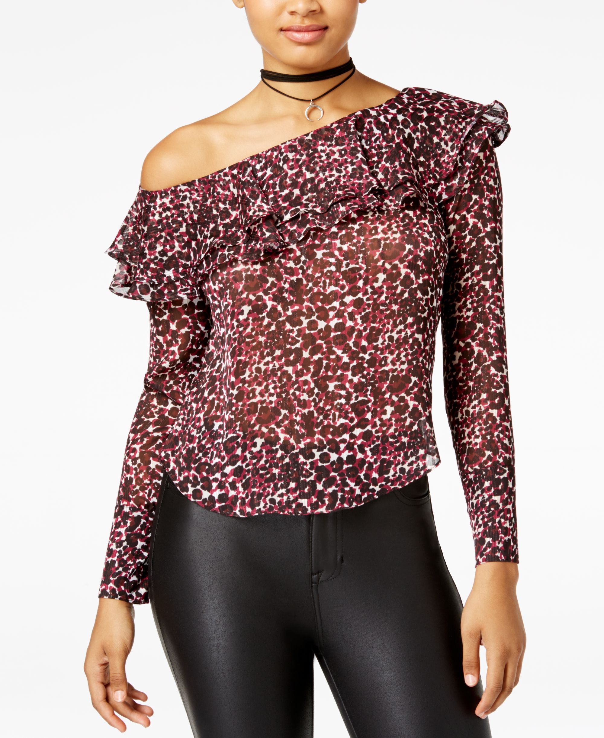 The Edit By Seventeen Juniors Animal Print One Shoulder Top