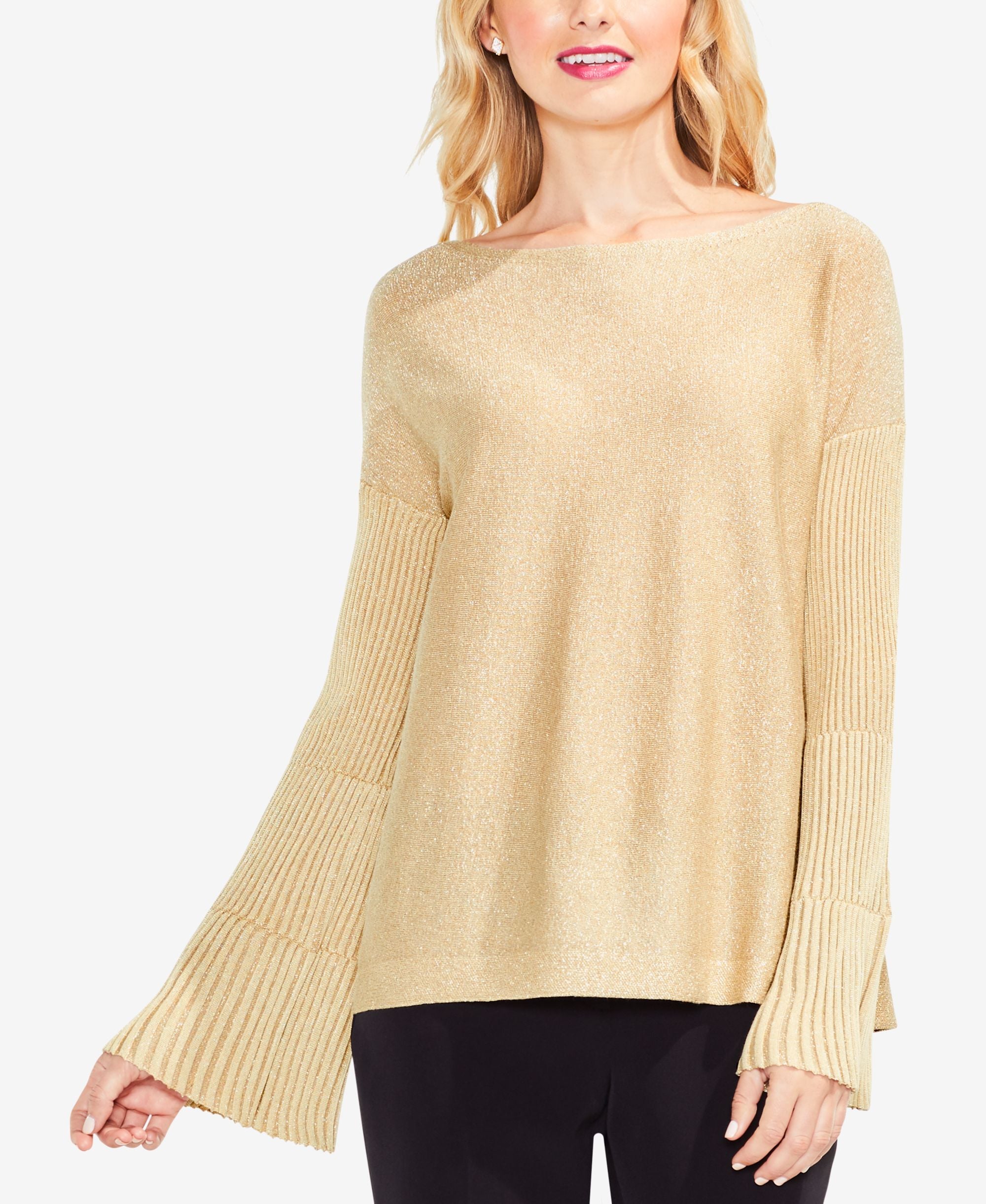 Metallic Bell-Sleeve Sweater