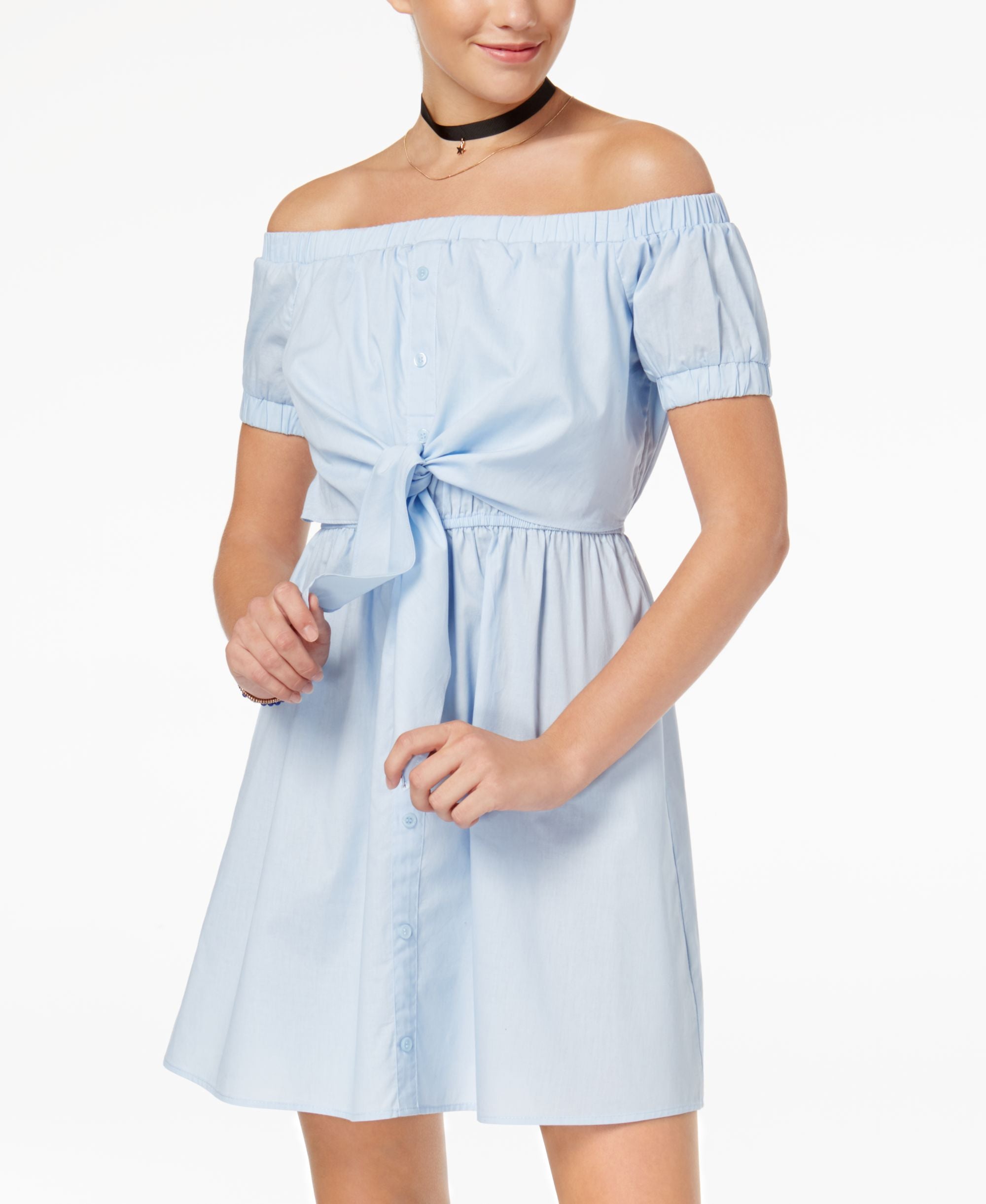 Ultra Flirt Juniors Cotton Off The Shoulder Fit Flare Dress