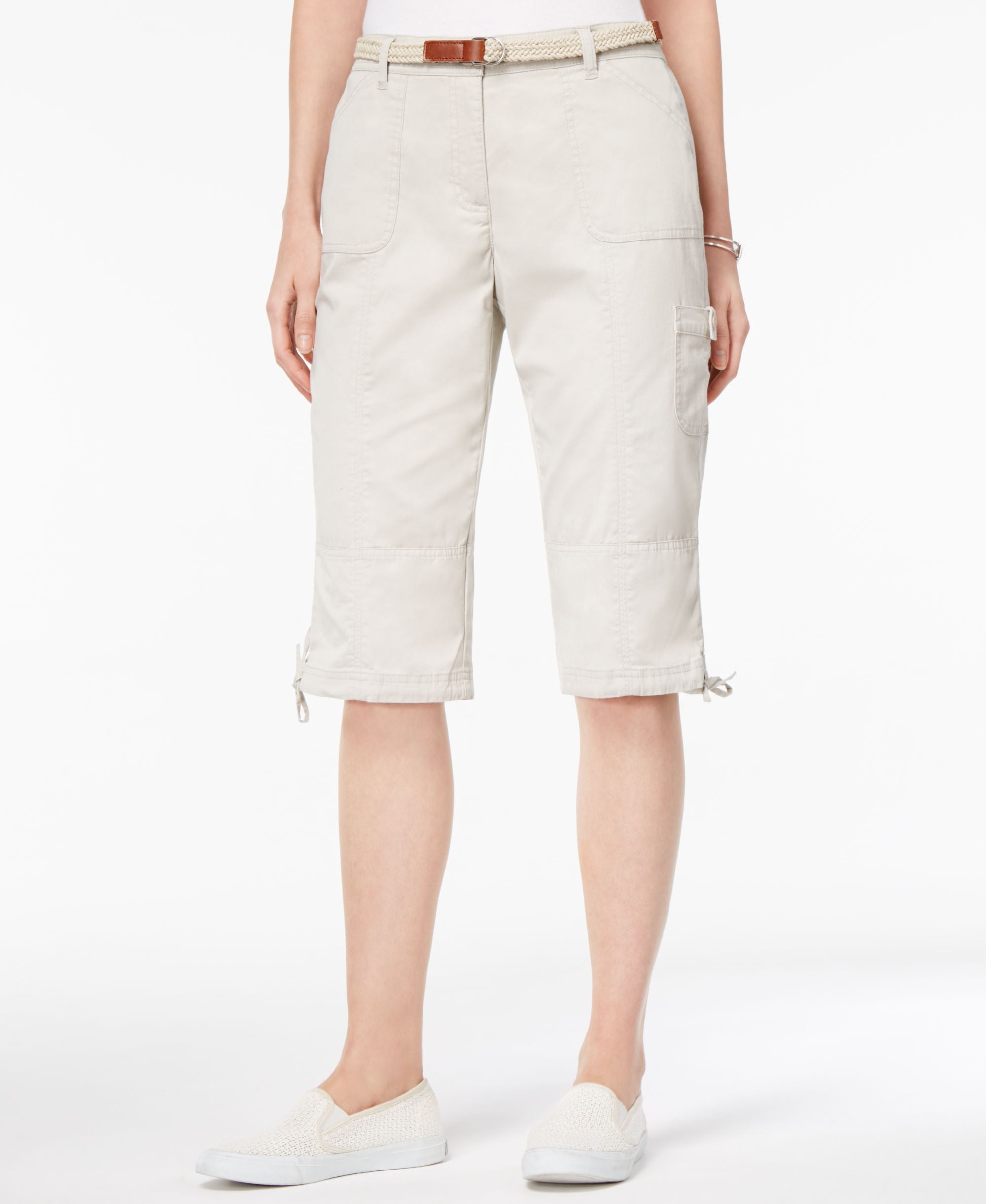 Karen Scott Petite Twill Tie Hem Bermuda Skimmers