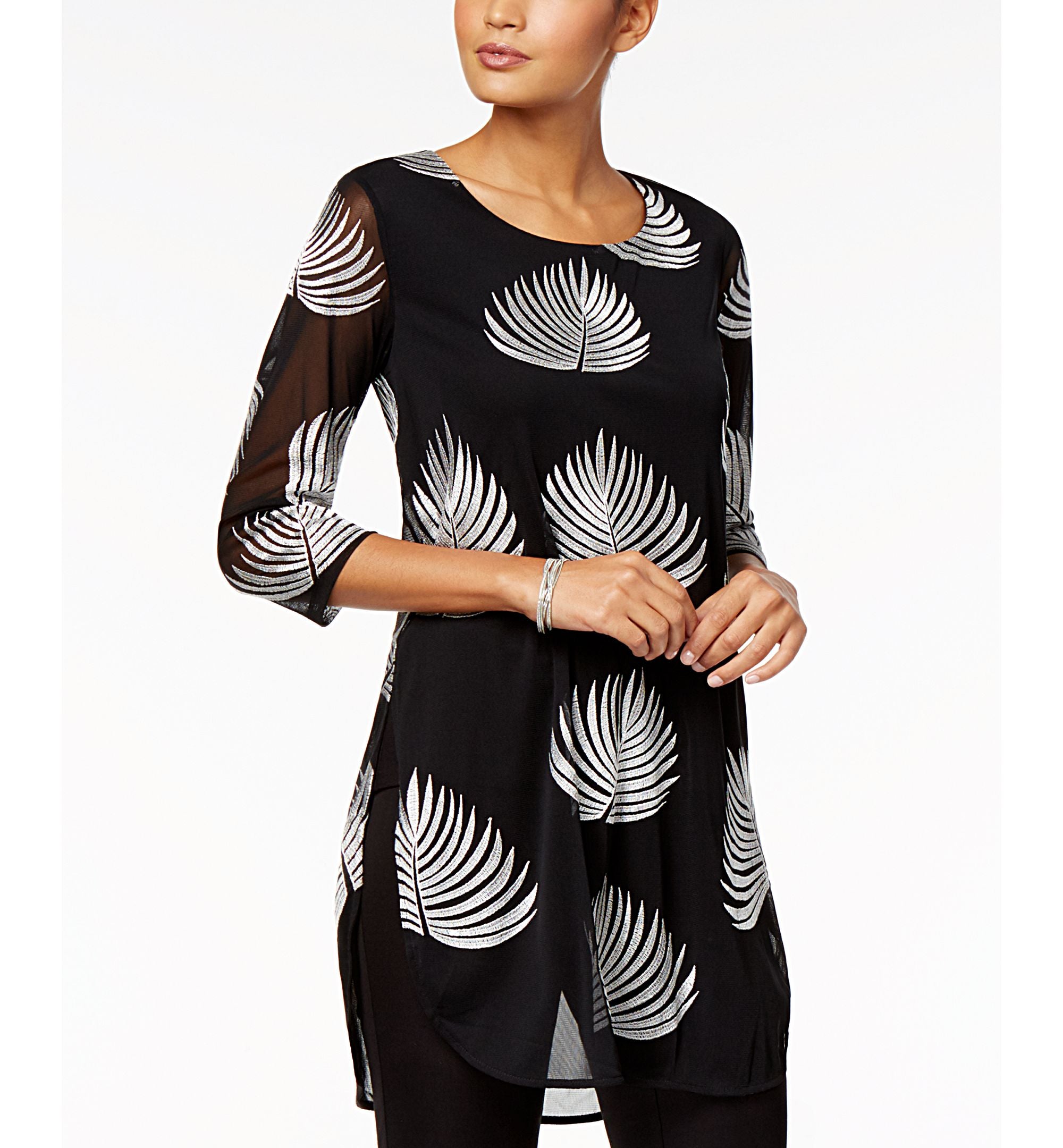 Alfani Petite Mesh Embroidered Tunic