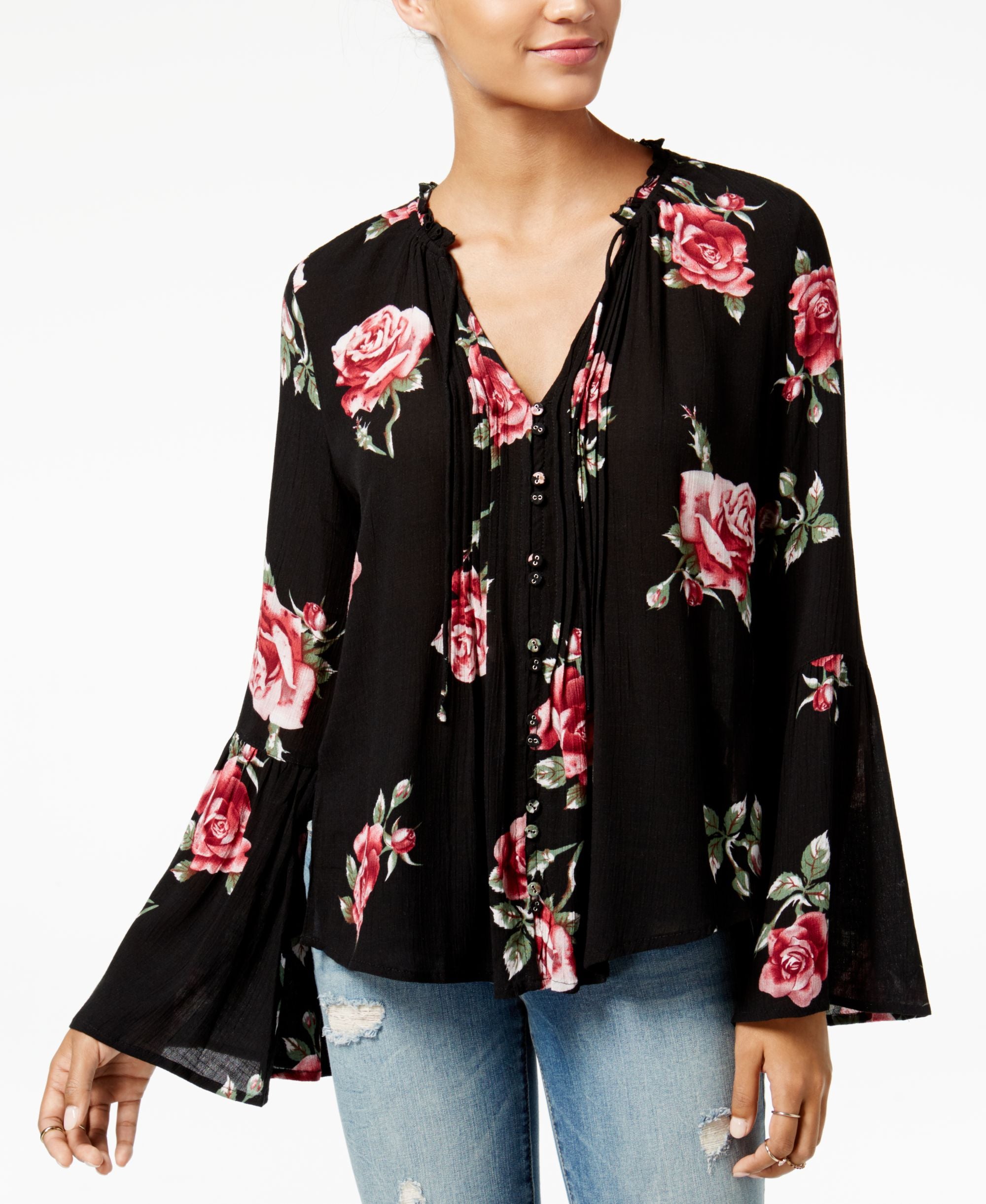 American Rag Juniors Pintucked Peasant Top