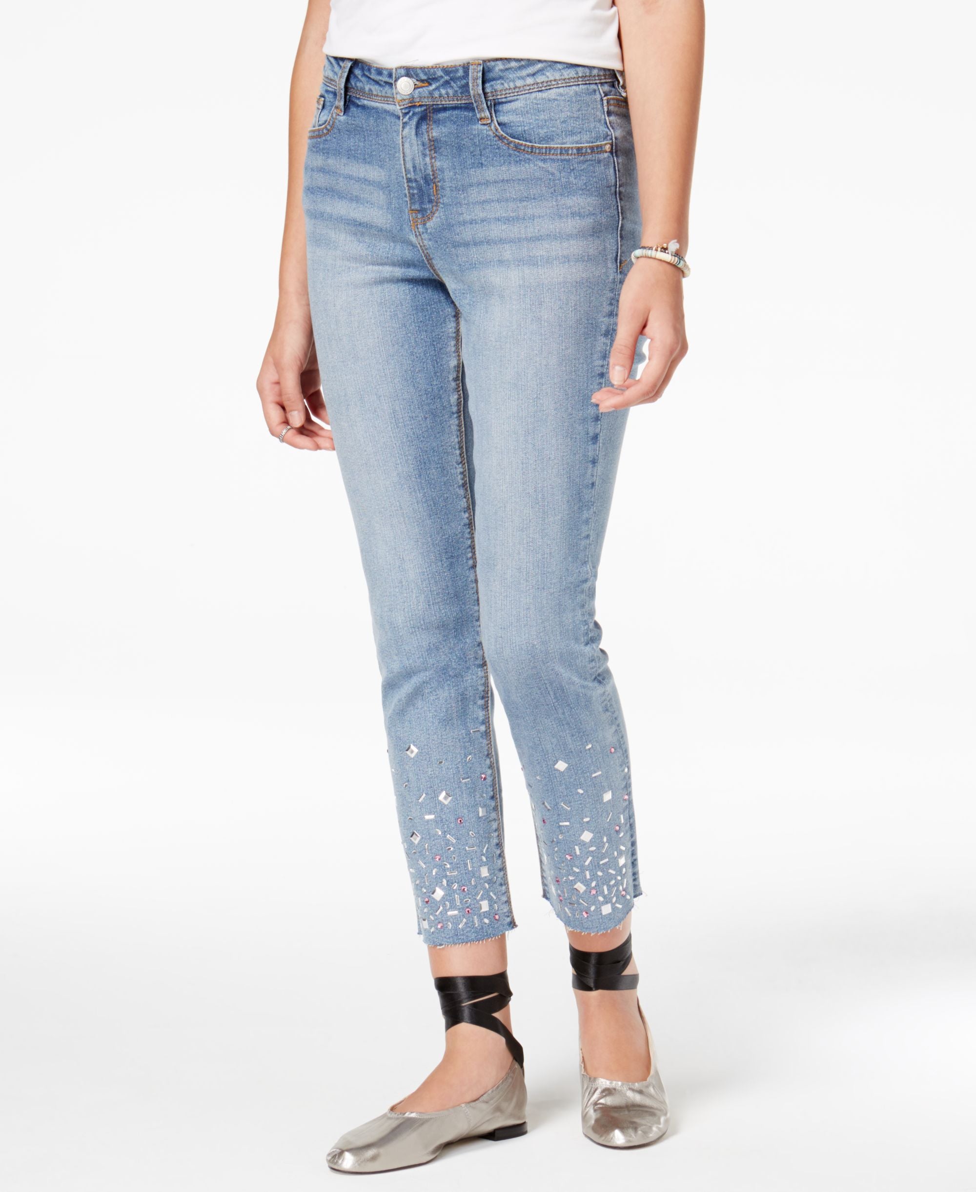 Black Daisy Juniors Kate Cuffed Straight Leg Jeans