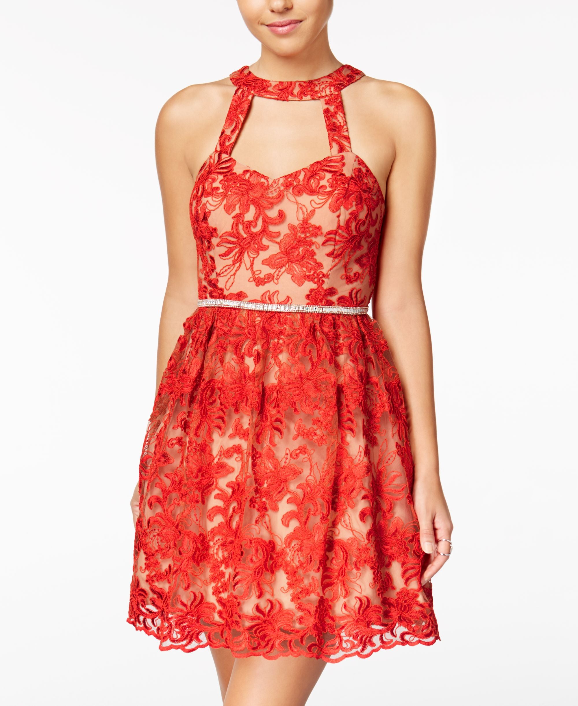 Say Yes To The Dress Juniors Embroidered Fit Flare Dress