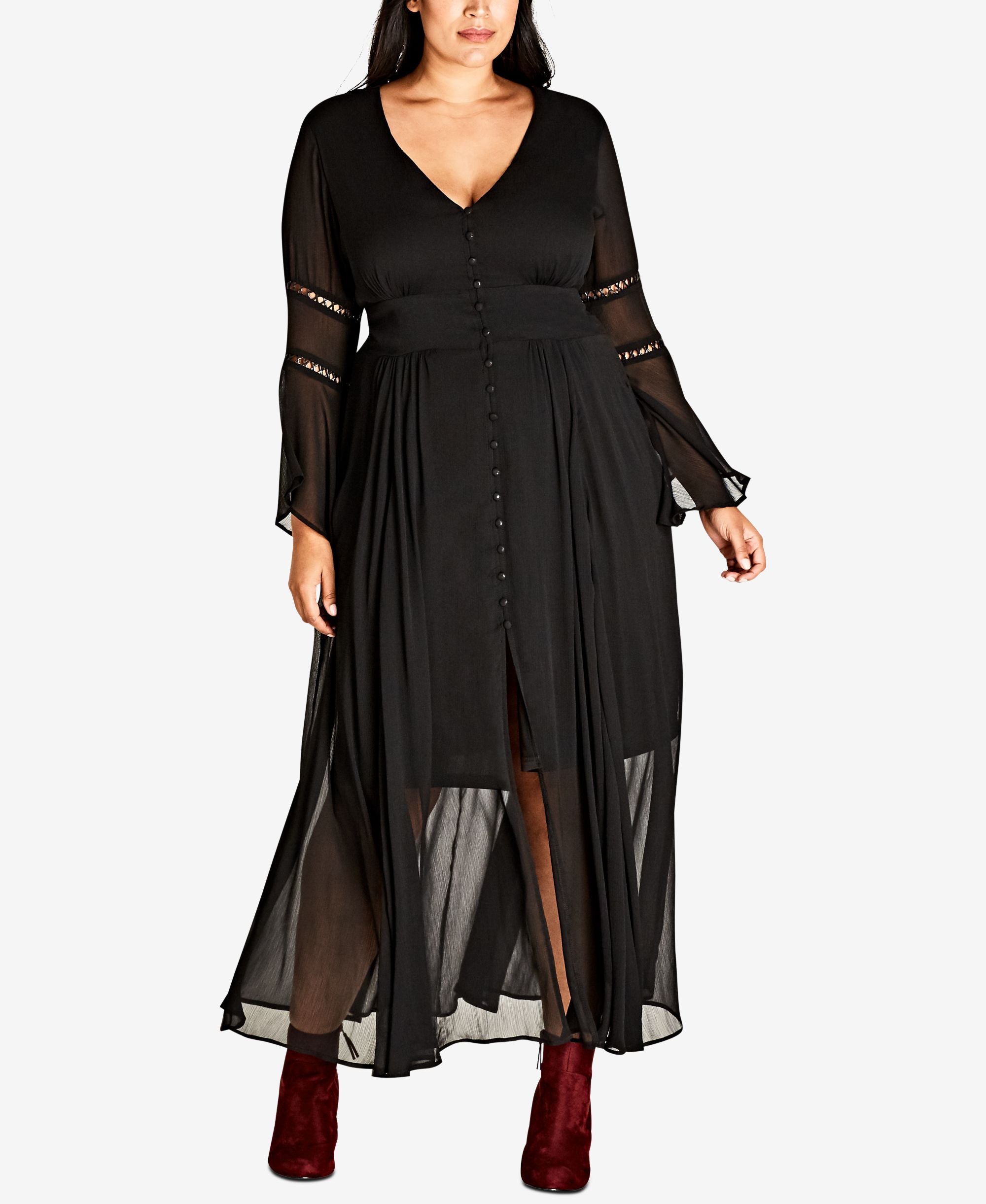 City Chic Trendy Plus Size Button Front Illusion Maxi Dress