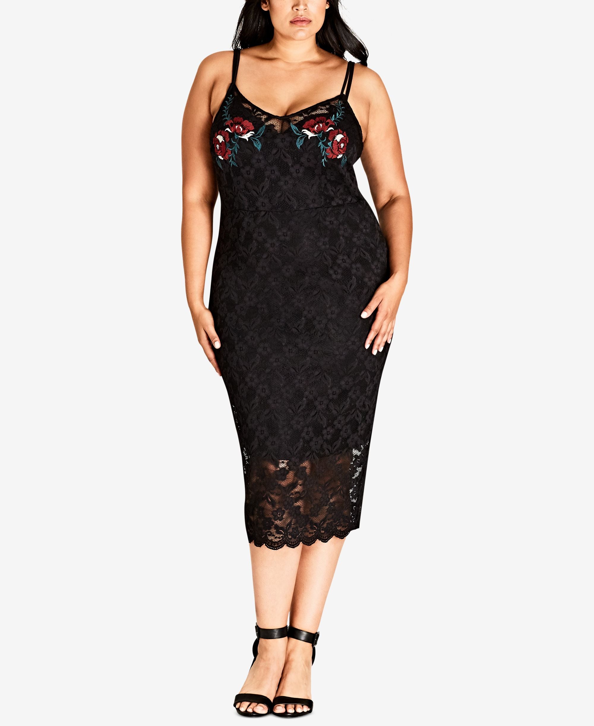City Chic Trendy Plus Size Embroidered Lace Midi Dress