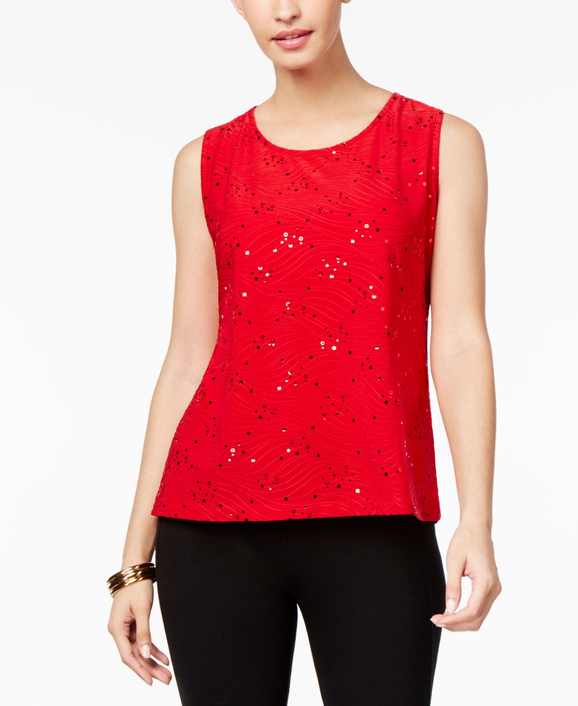 JM Collection Petite Sequined Jacquard Shell