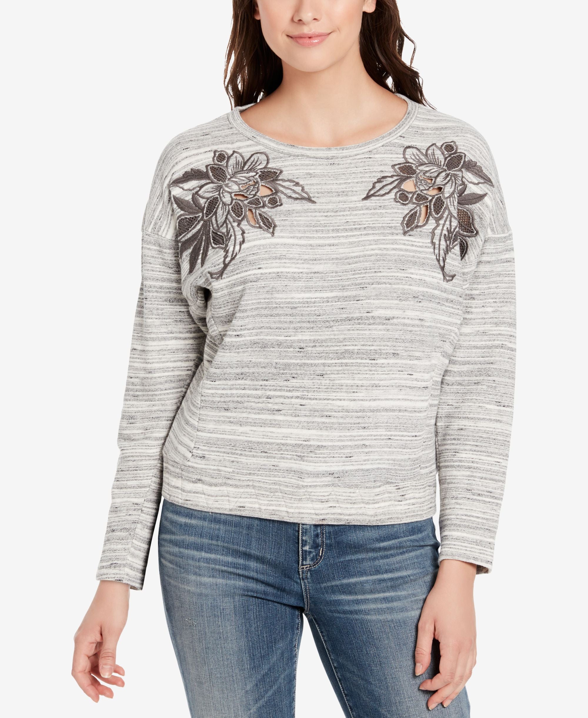 Vintage America Cotton Floral Embroidered Marled Top