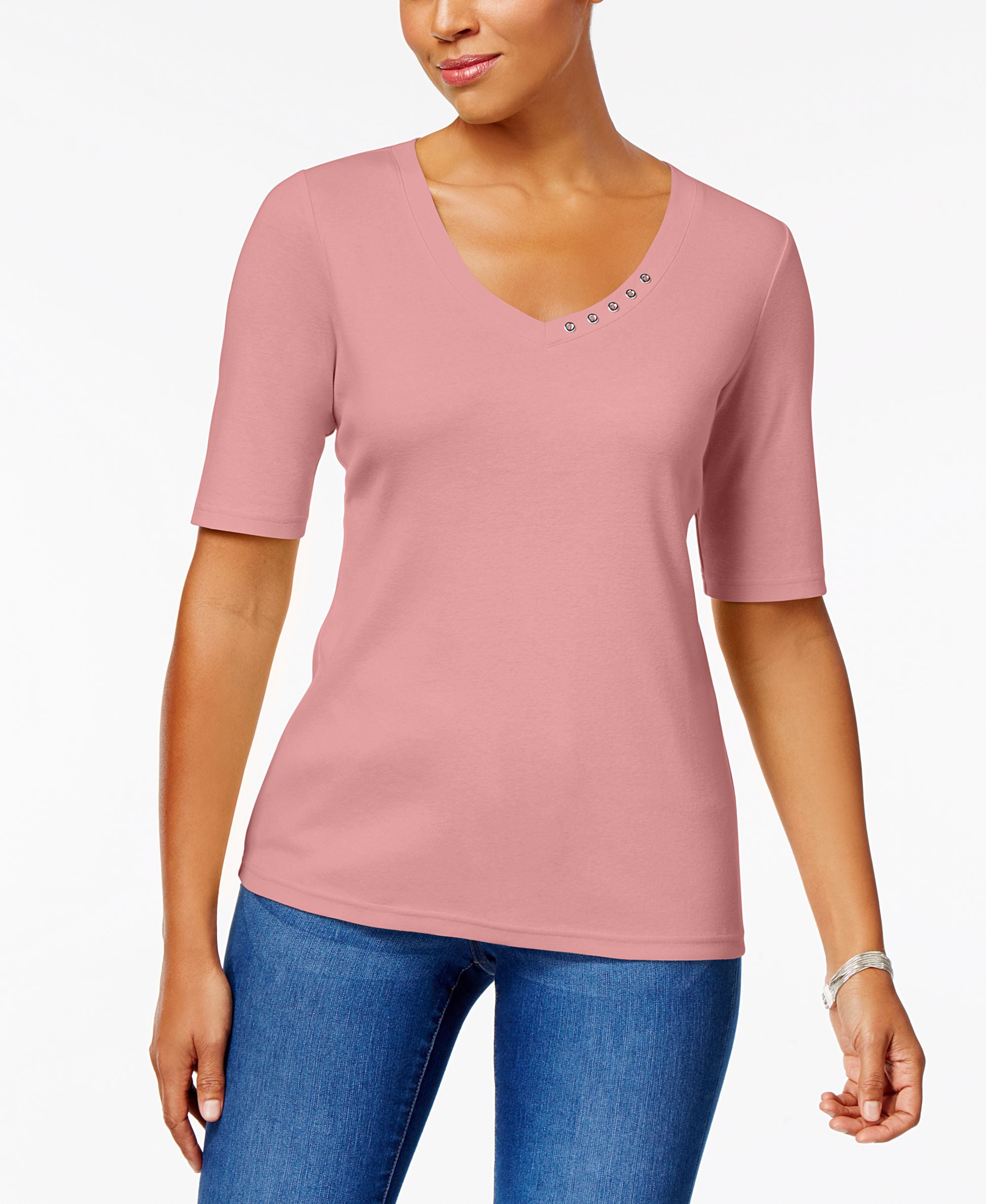 Karen Scott Elbow Sleeve Cotton Top